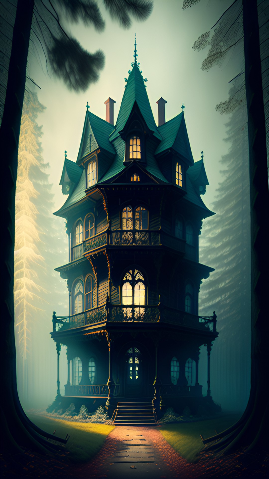 a haunted mansion in the forest. preview