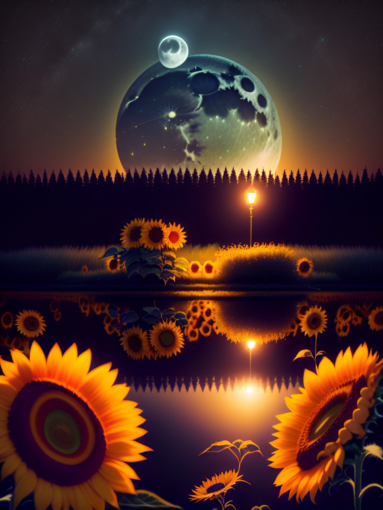 sunflowers under moon light. preview