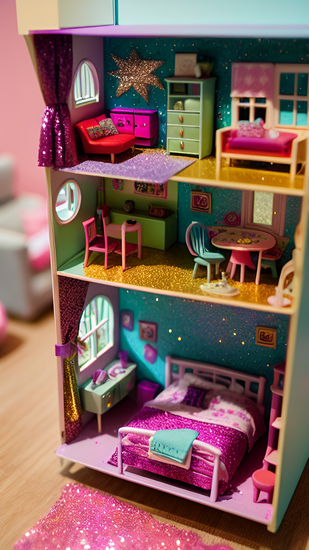 glitter theme dollhouse interior preview