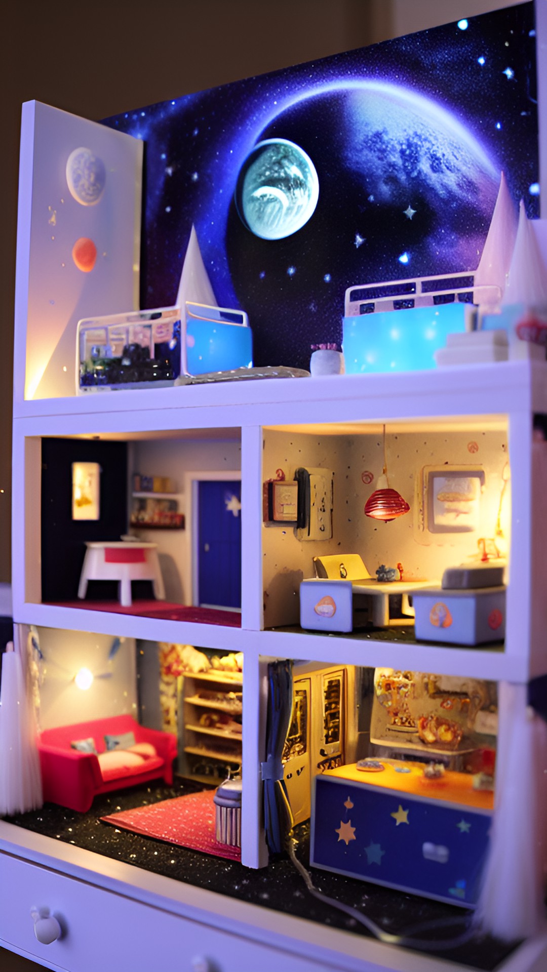 outer space theme dollhouse whith small lights preview