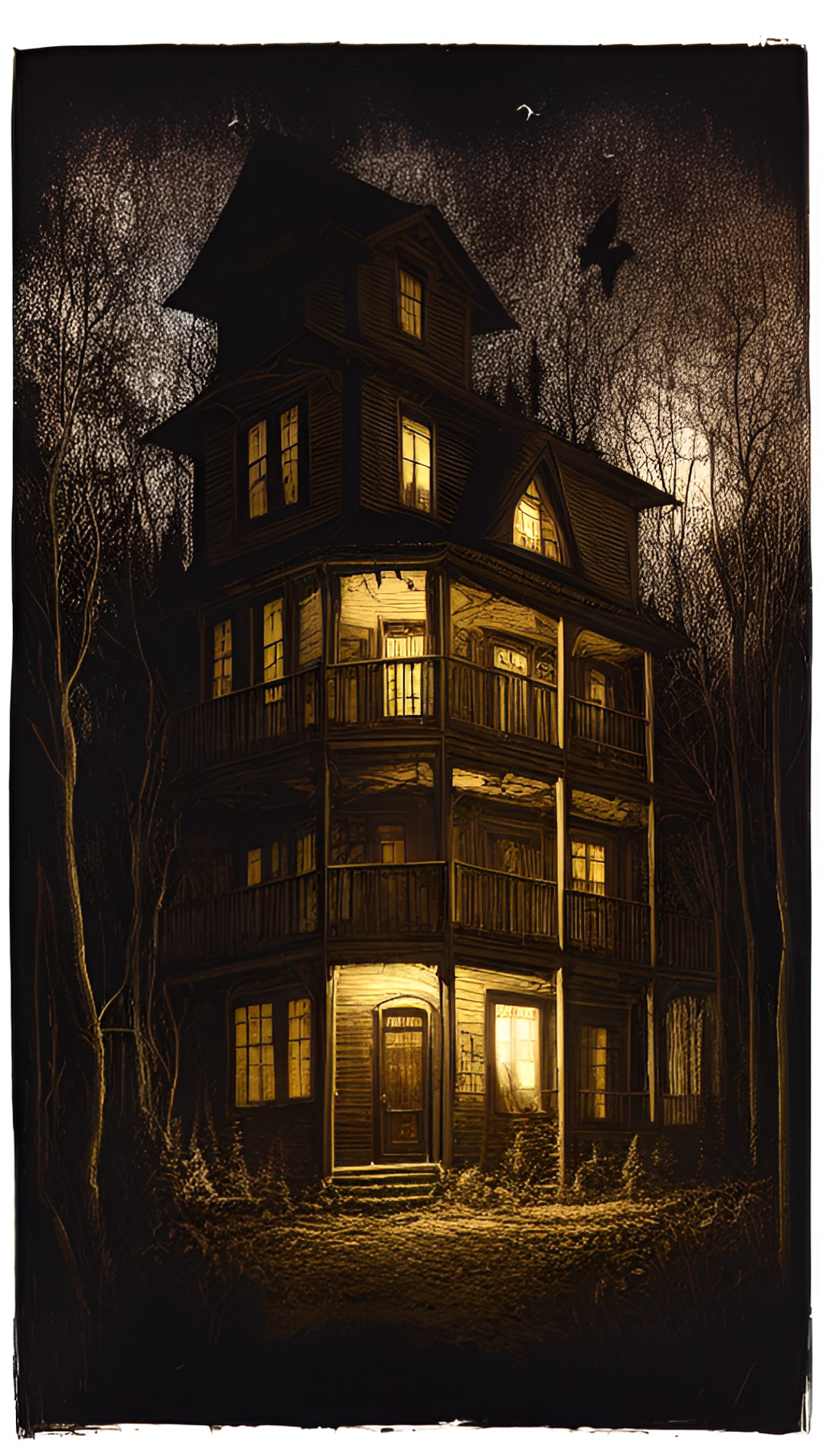 haunted house in the woods at night. preview