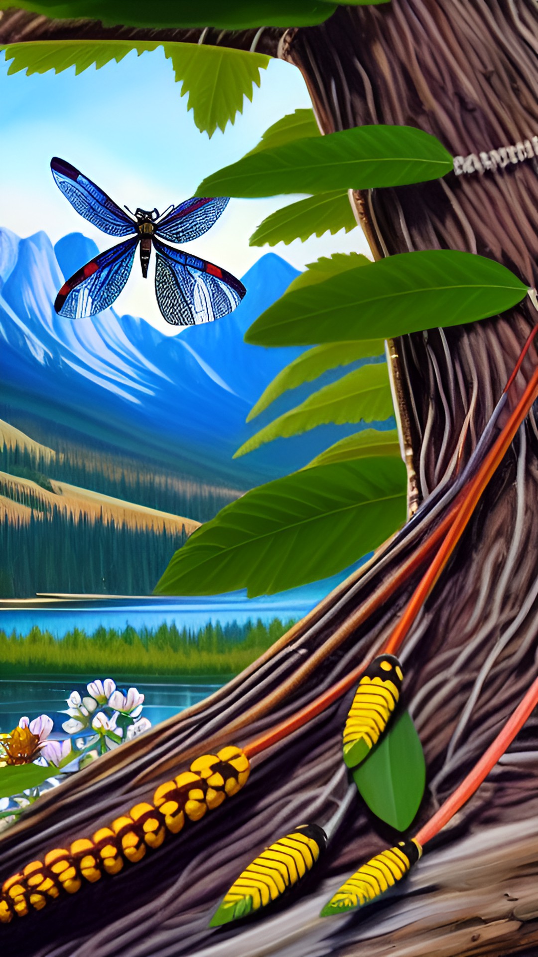 Daldal the Dragonfly - dragonfly, mountains, huckleberries, pine trees, lake, lizard, salmon, eagle, eagle feather, grandfather spirit in the drum, mother earths heartbeat is from drum beat song, indigenous, river, connection, spirit, shaman preview