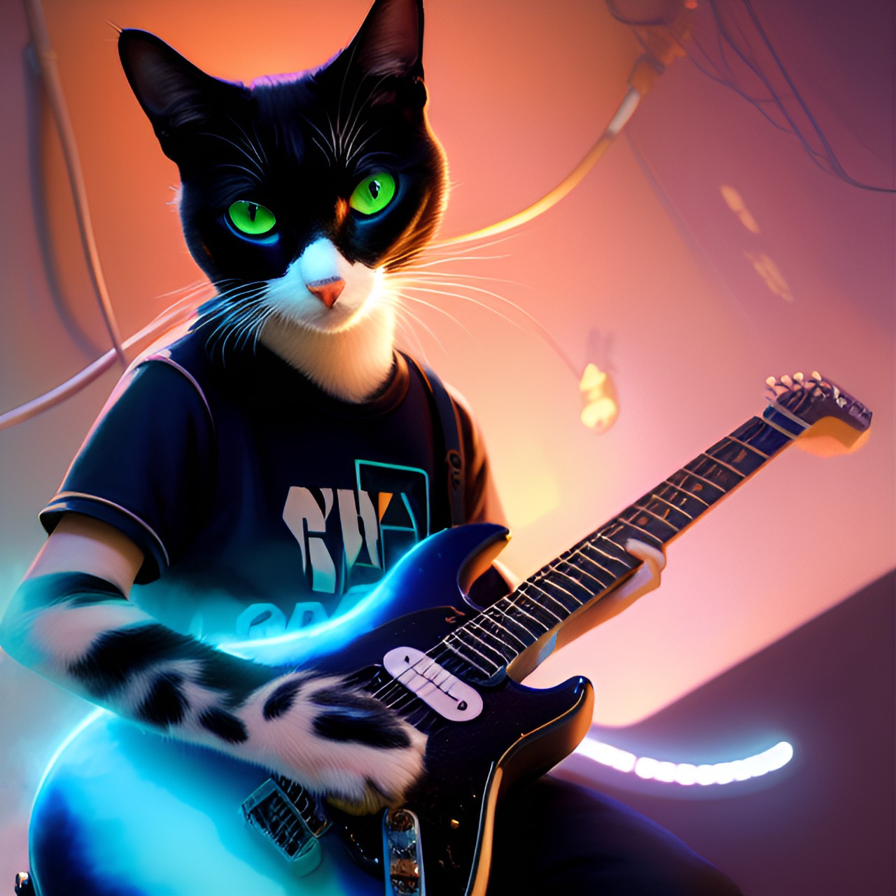 cat playing electric guitar preview