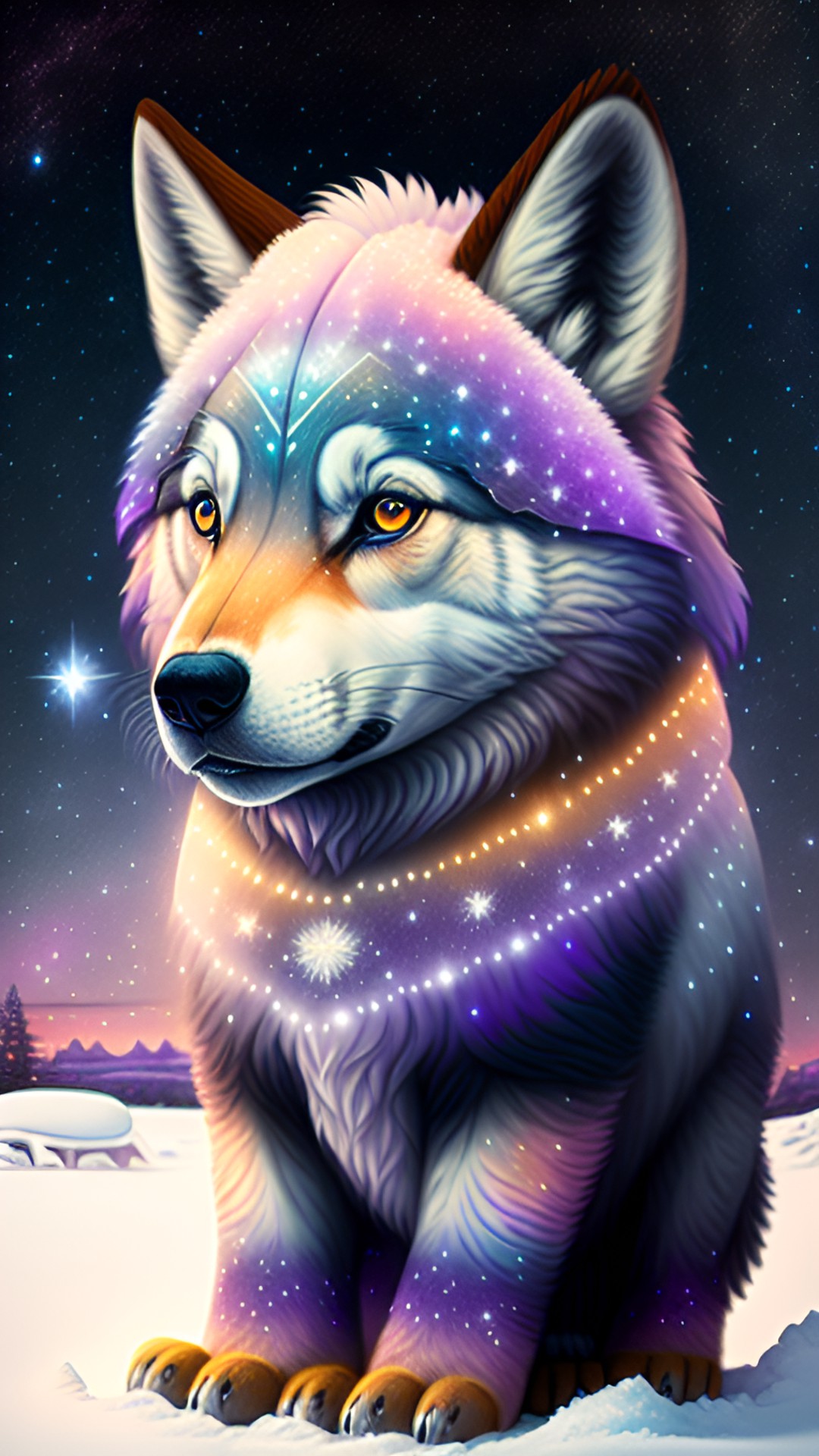 native america little foot near her wolf pastel colors, snow galaxy preview