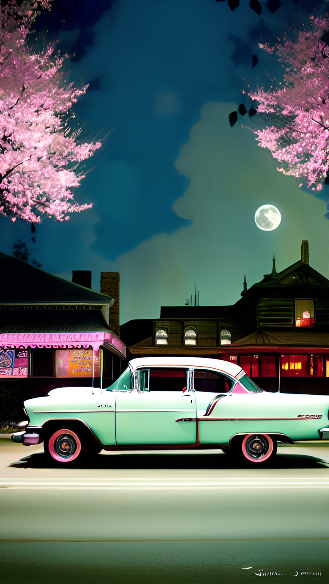 cherry blossom tree, 1953 chevrolet, milkshake, road, raccoon, solstice moon, saturn, boots, kaleidoscope, guitar, blues music, james dean preview