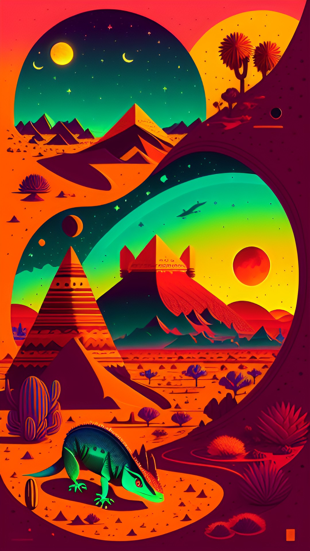 Lizard Moon - lizard vibes in the desert oasis, solstice moon, red ochre, prehistoric cave art preview