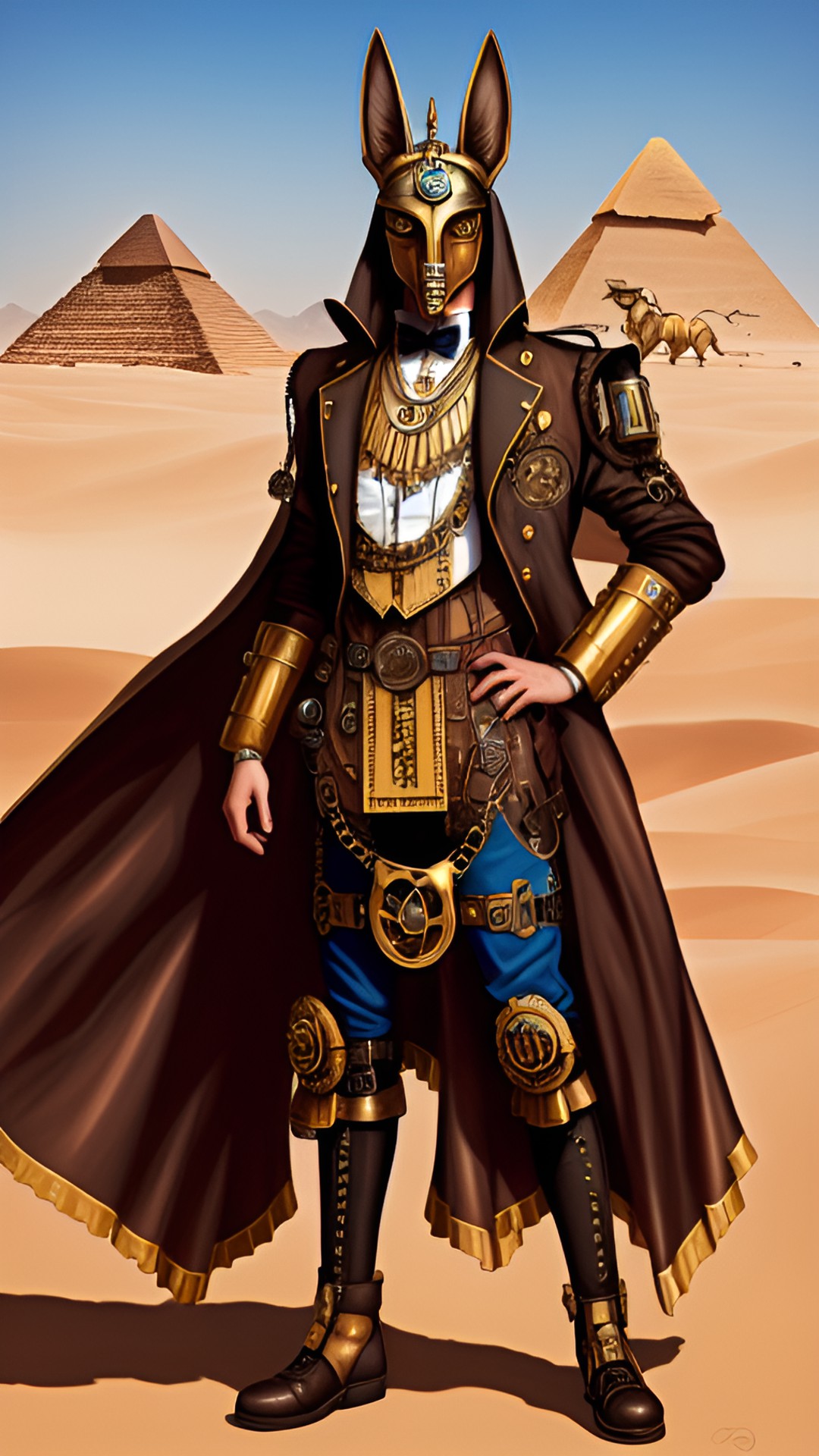 anubis wearing ancient egyptian clothes in the desert preview