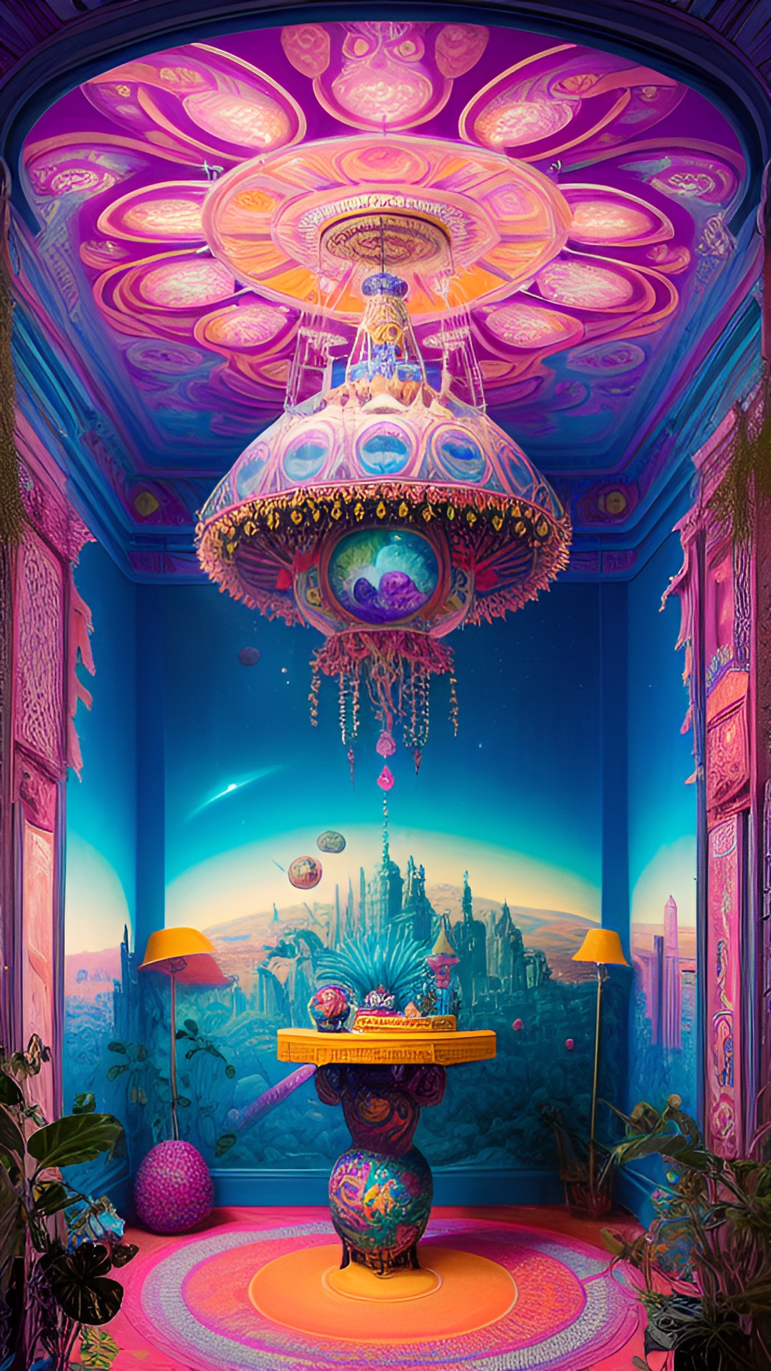 interior of a pink bohemian space ship preview