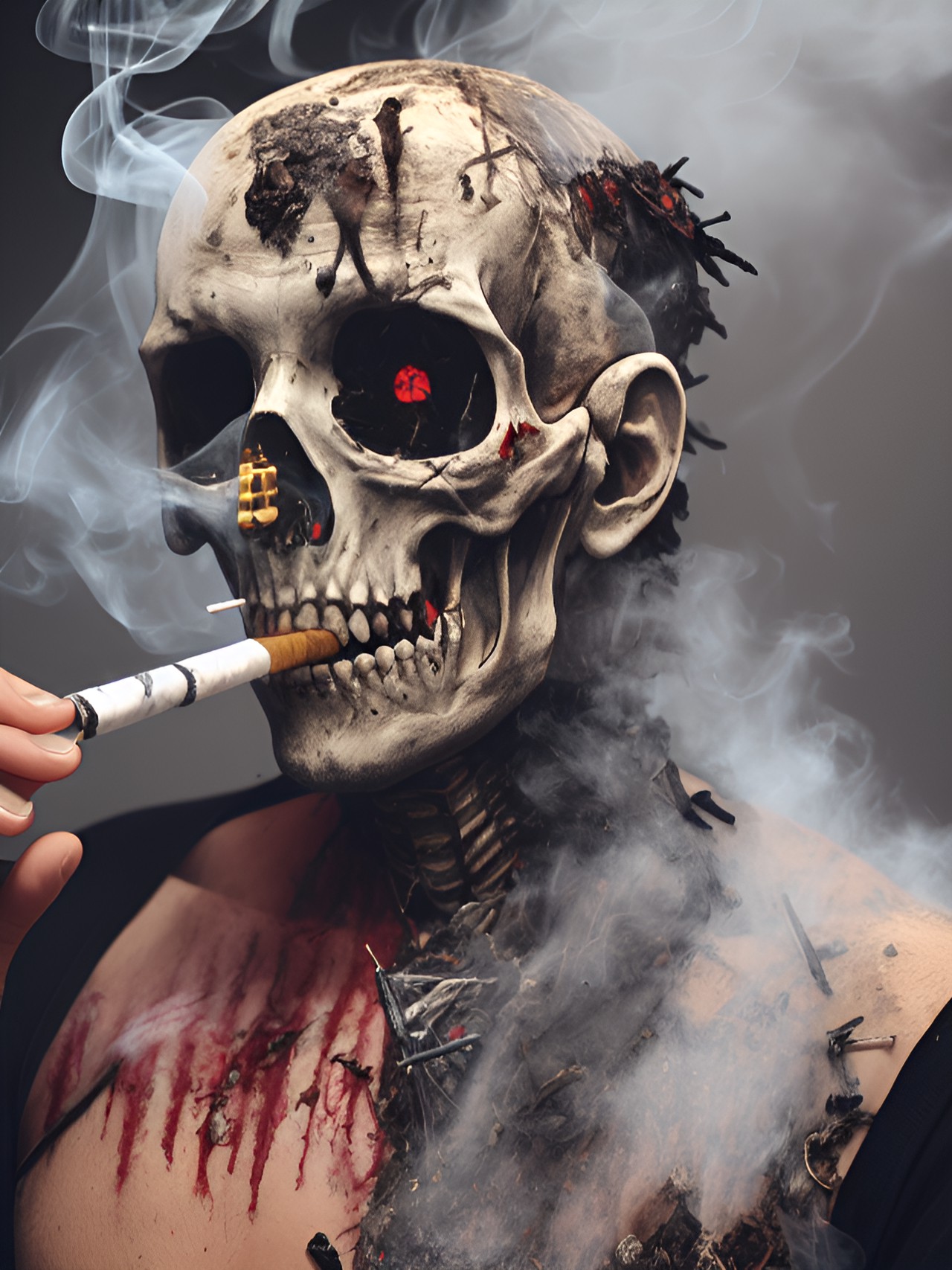 Me smoking - disgusting rotten corpse smoking a cigarette, decayed flesh preview