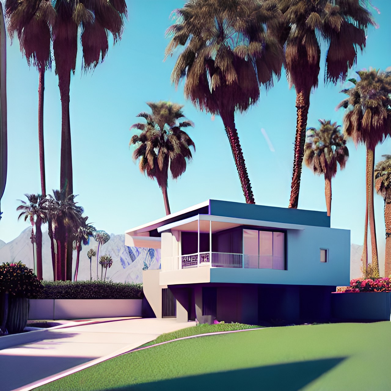 hovering house in palm springs synthwave preview