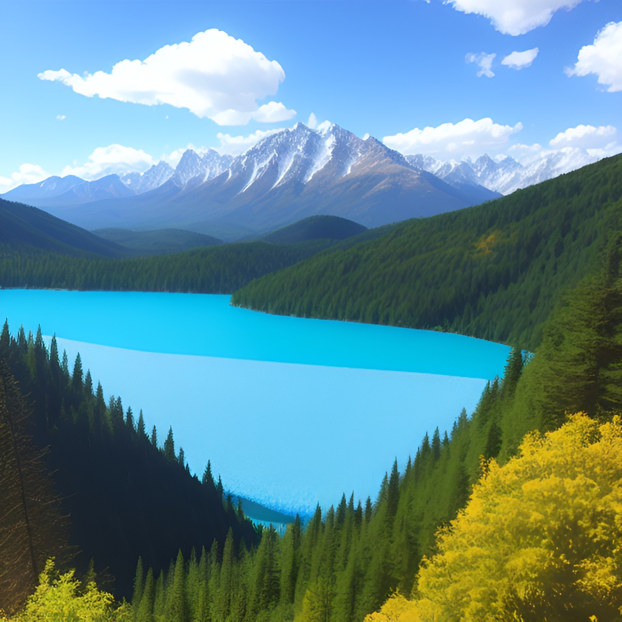 Blue lake … - view over the mountains in various shades behind a blue lake preview