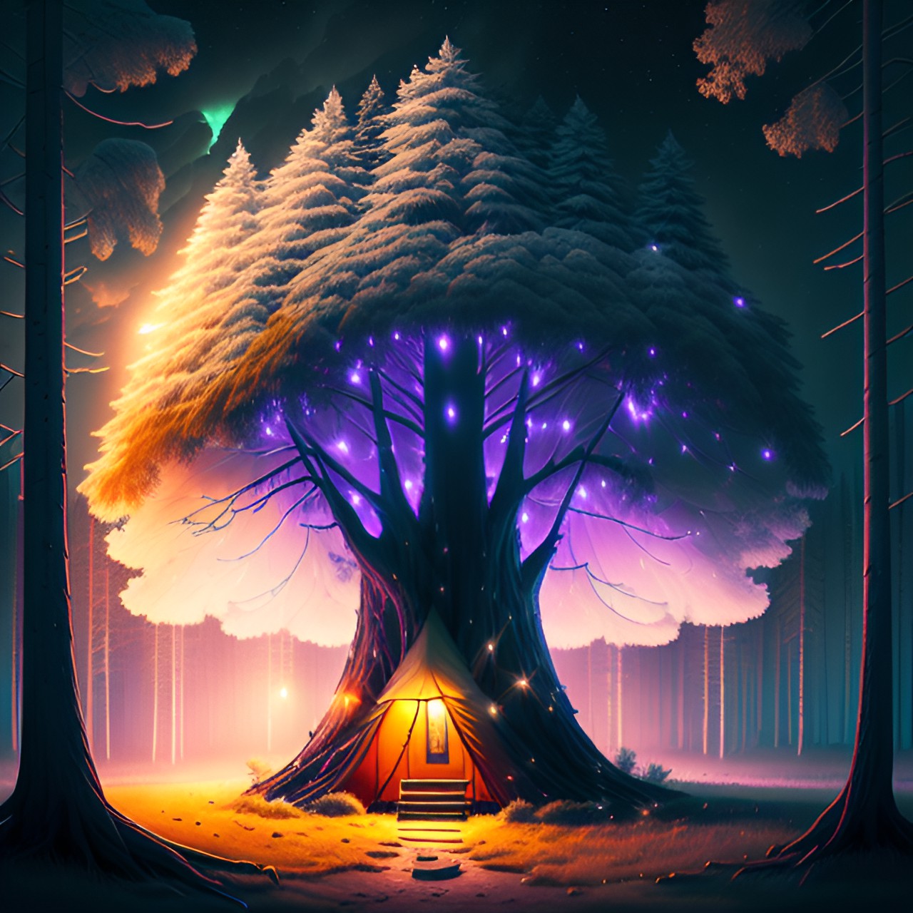 lightning tree, light of tent, comfortable house preview