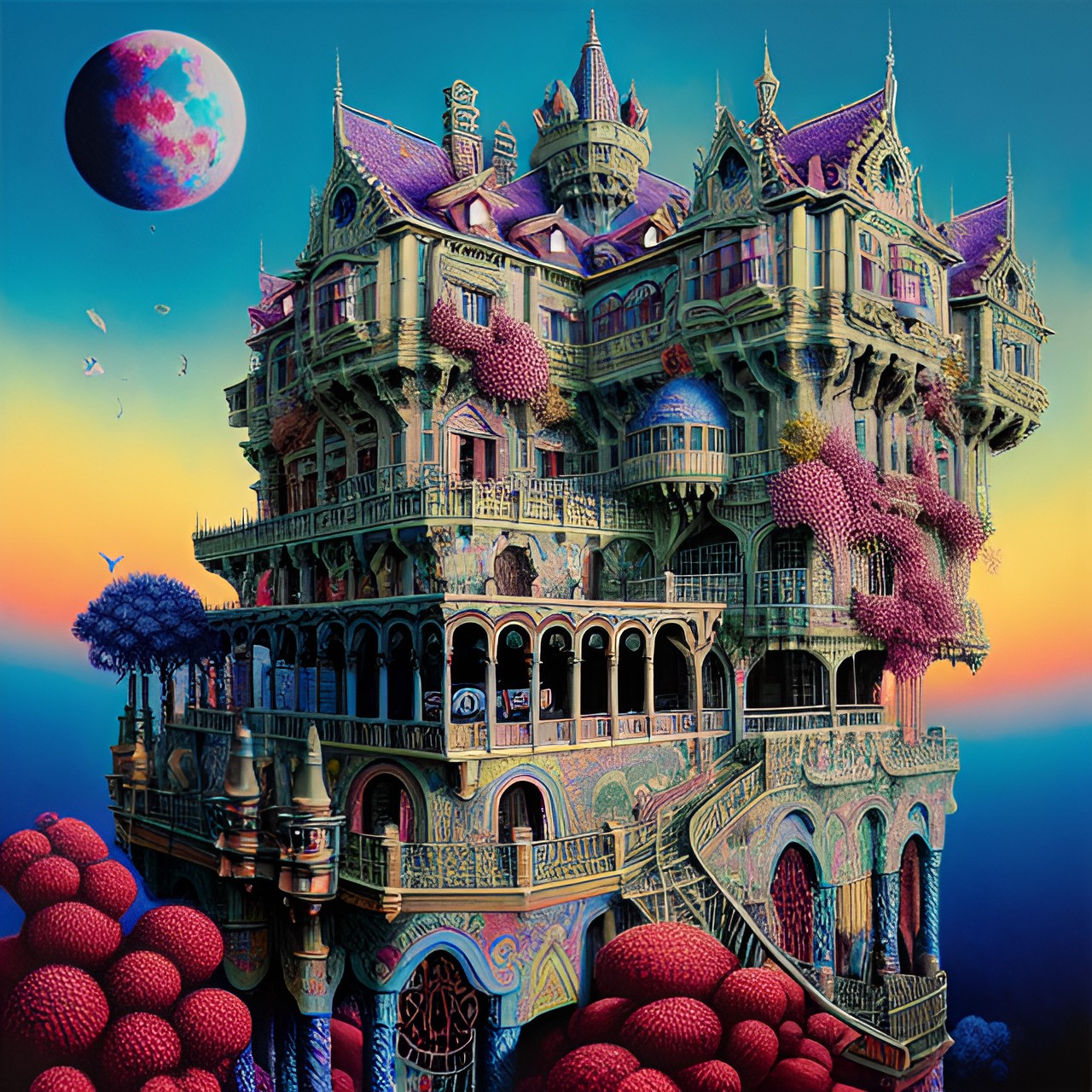 twisted castle on moon by escher preview