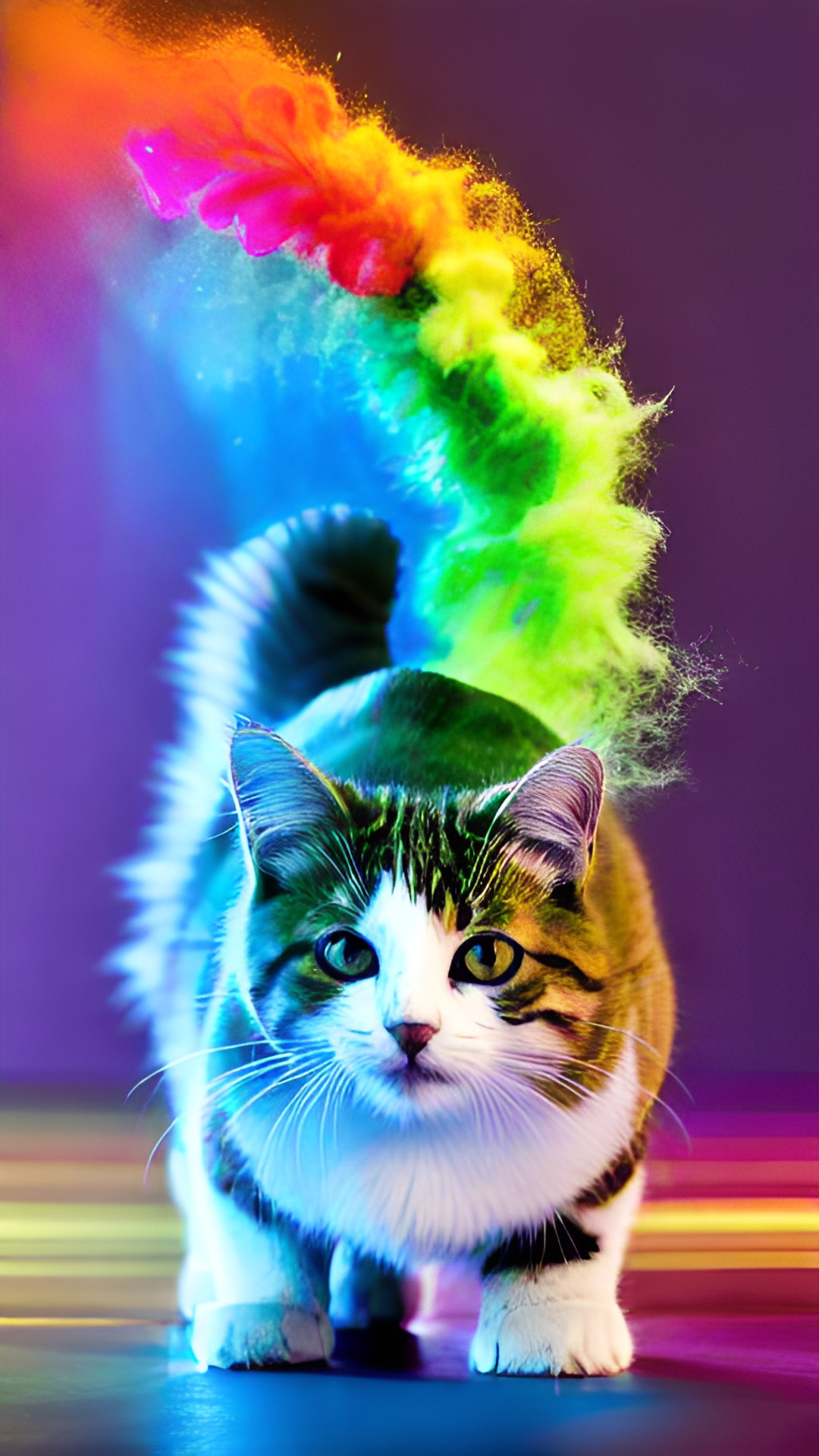 a yellow cat with rainbow powers preview