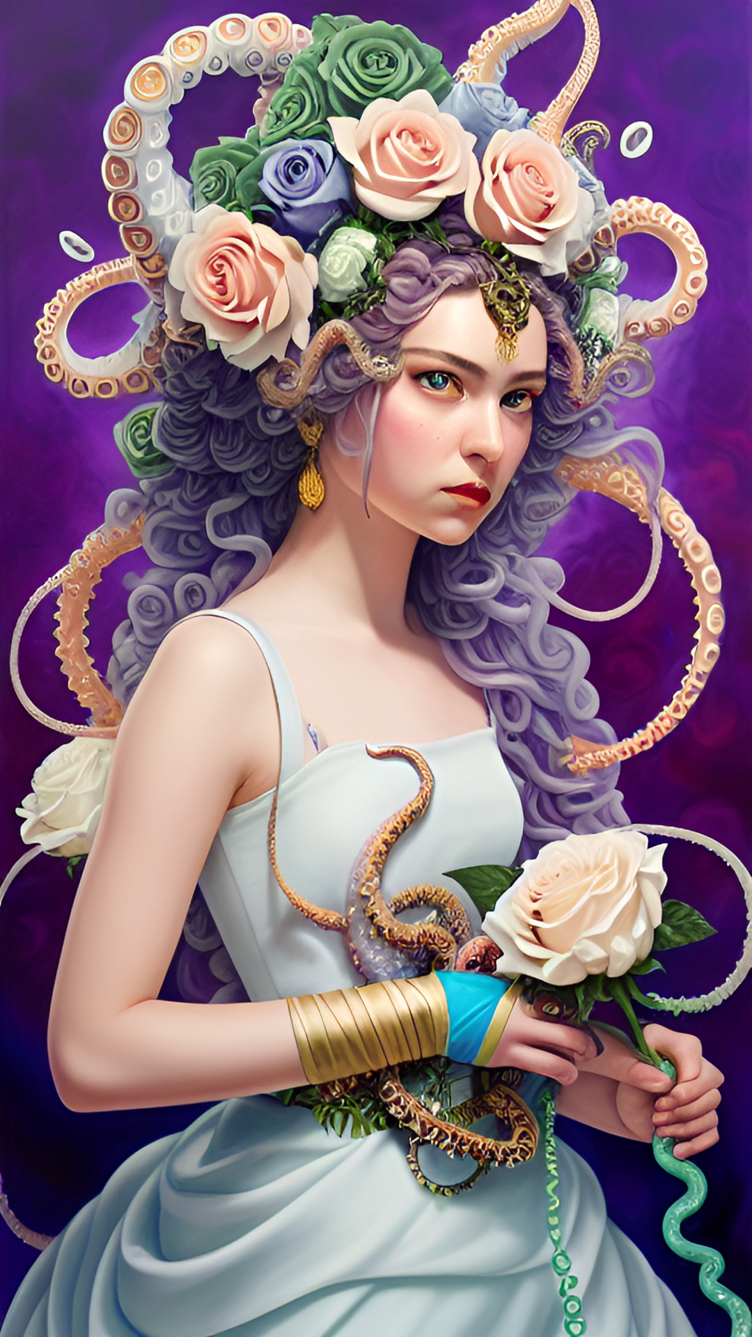 princess tentacle gun white rose - princess wielding a tentacle gun with a white rose in her hair. she looks fierce and determined, ready to battle any foe. preview