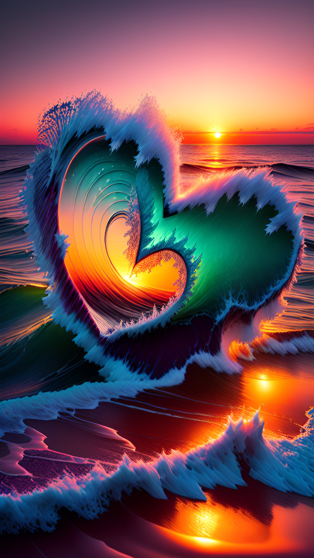 wave ocean heart sunset preview