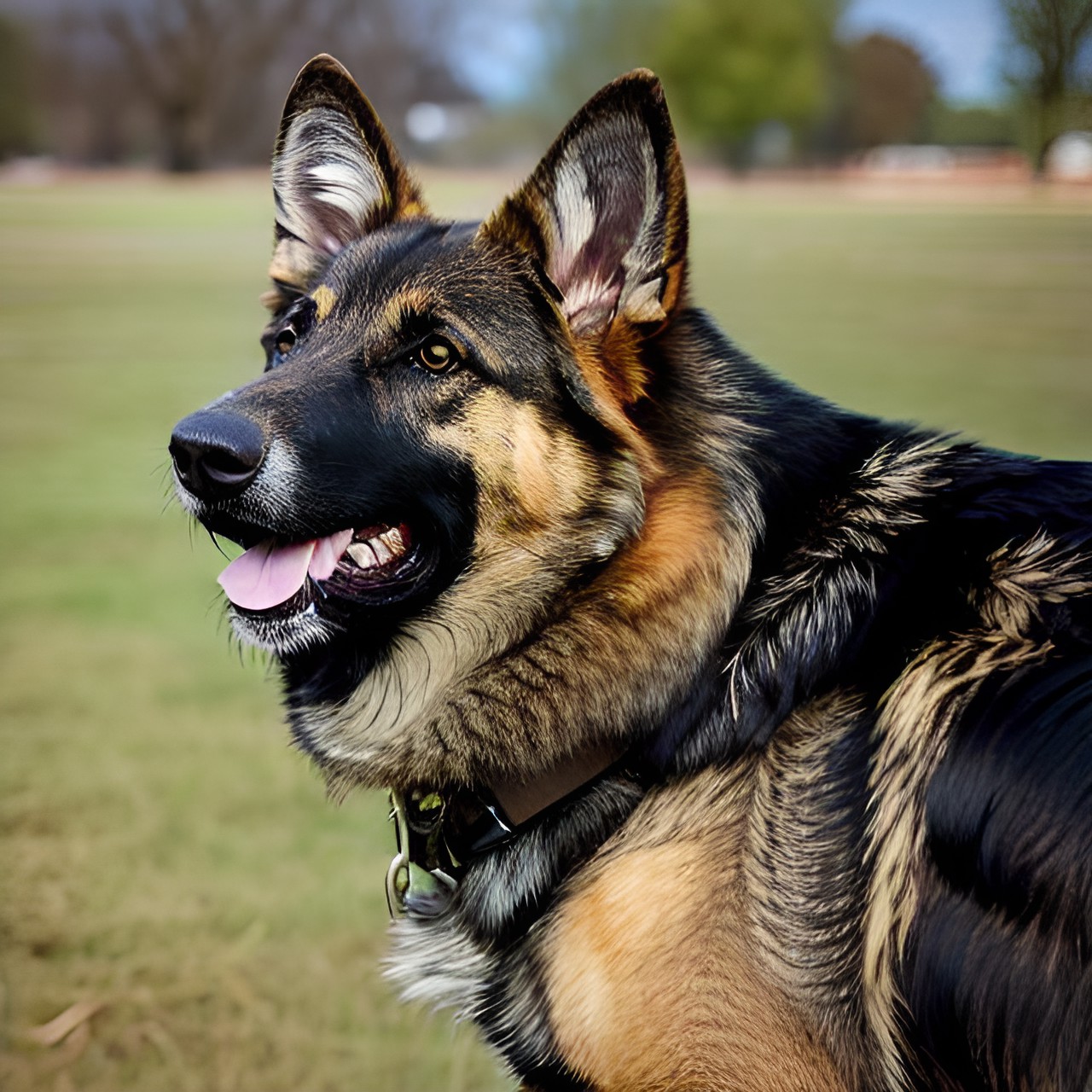 Tried making brutus - german shepherd with a scar on its snout, scar on its eye, blind in right eye, angry looking, scruffy eyebrows, retired from serving the military preview