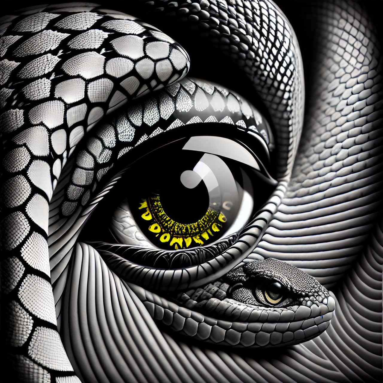 snakes around an eye, line drawing optical illusions preview