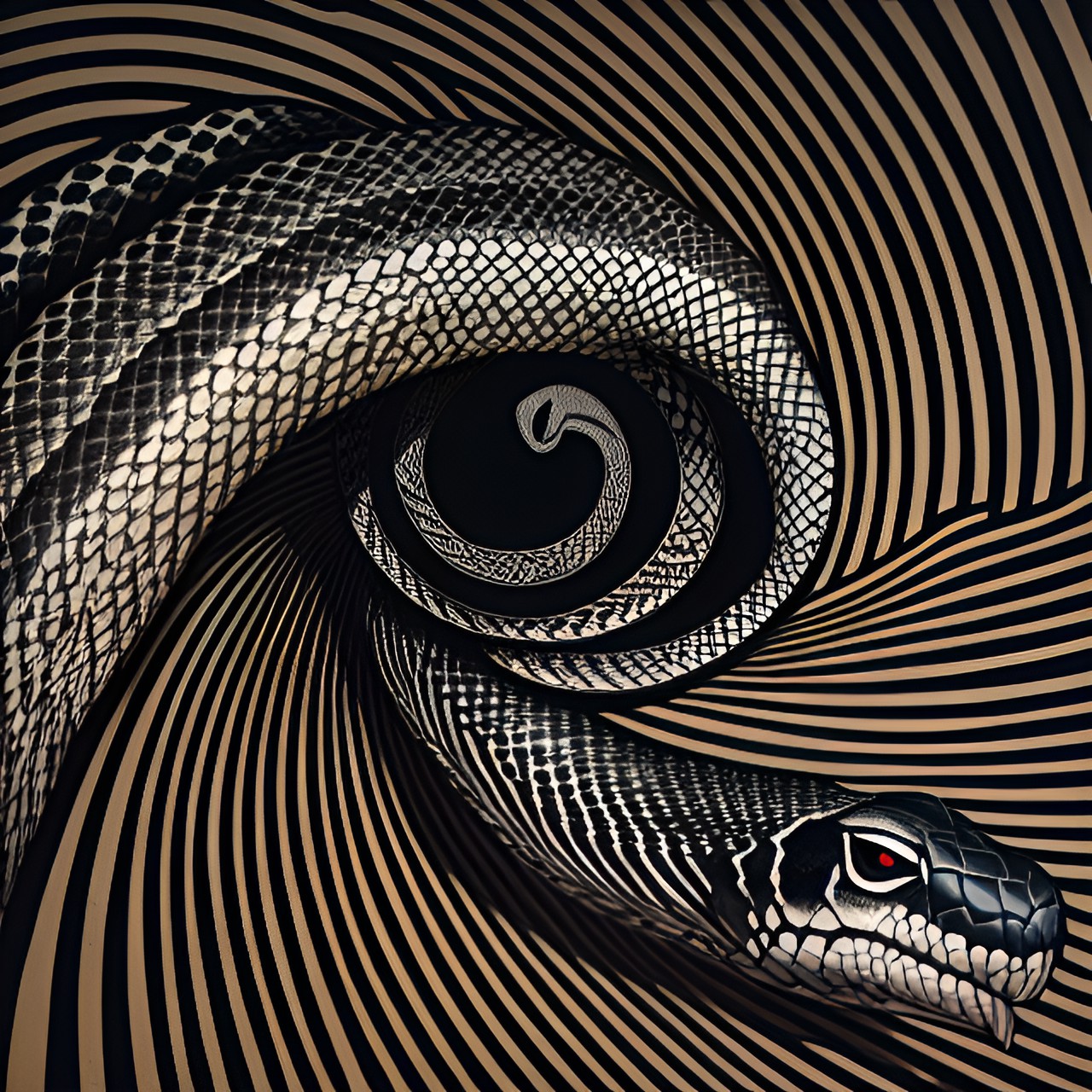 snakes around an eye, line drawing optical illusions preview