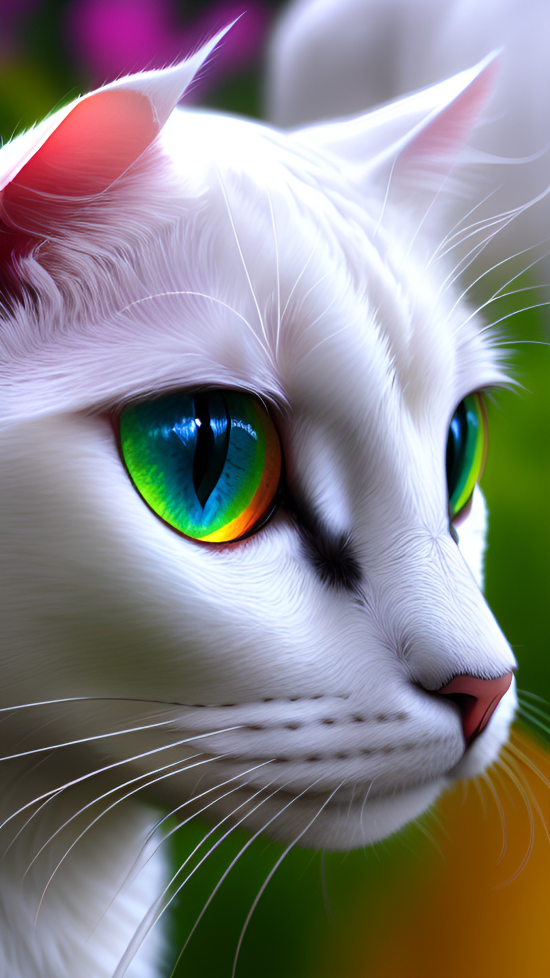 a white cat with rainbow eyes preview