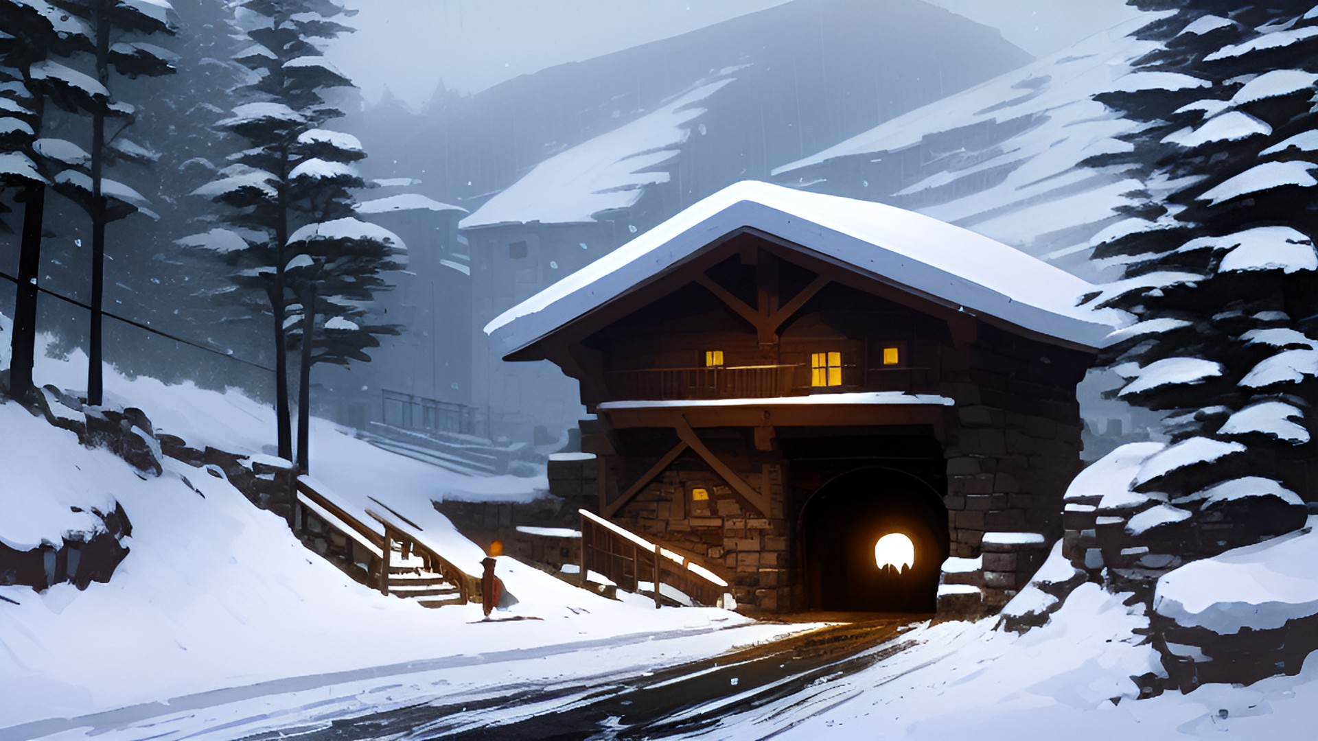 The Northern Mines - the entrance to a medieval mine in a snowy mountain preview