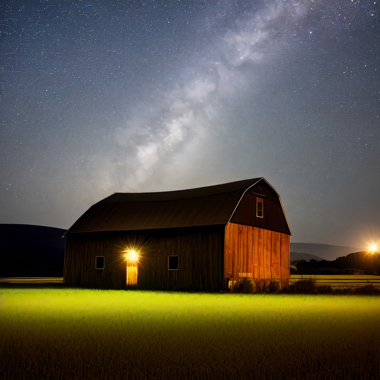 Old barn 1 … - old barn with shattered roof in the fields at night preview