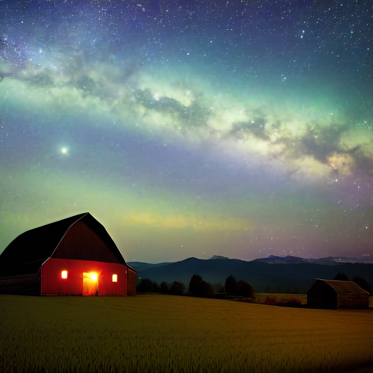 Old barn 2 … - old barn with shattered roof in the fields at night preview