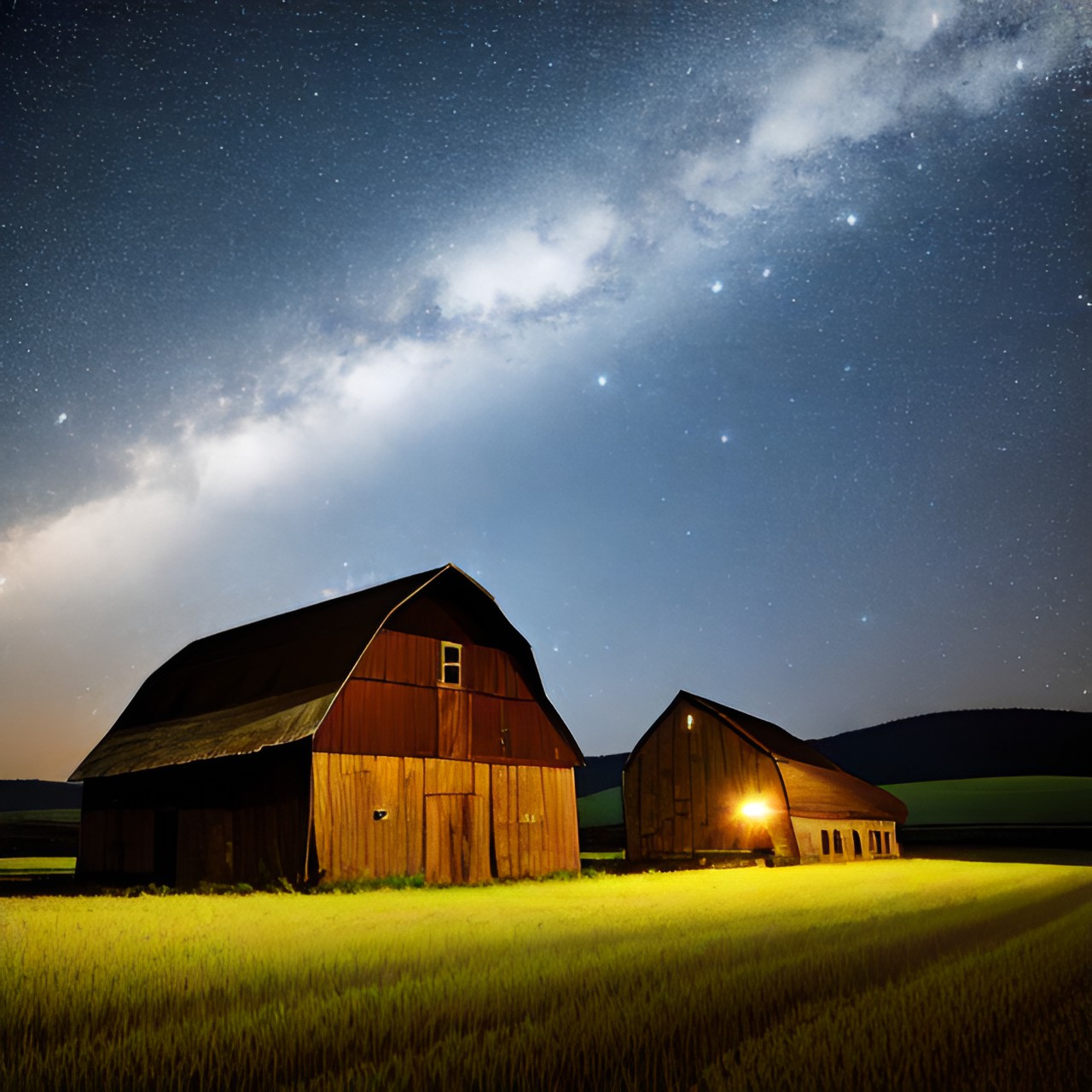 Old barn 3 … - old barn with shattered roof in the fields at night preview