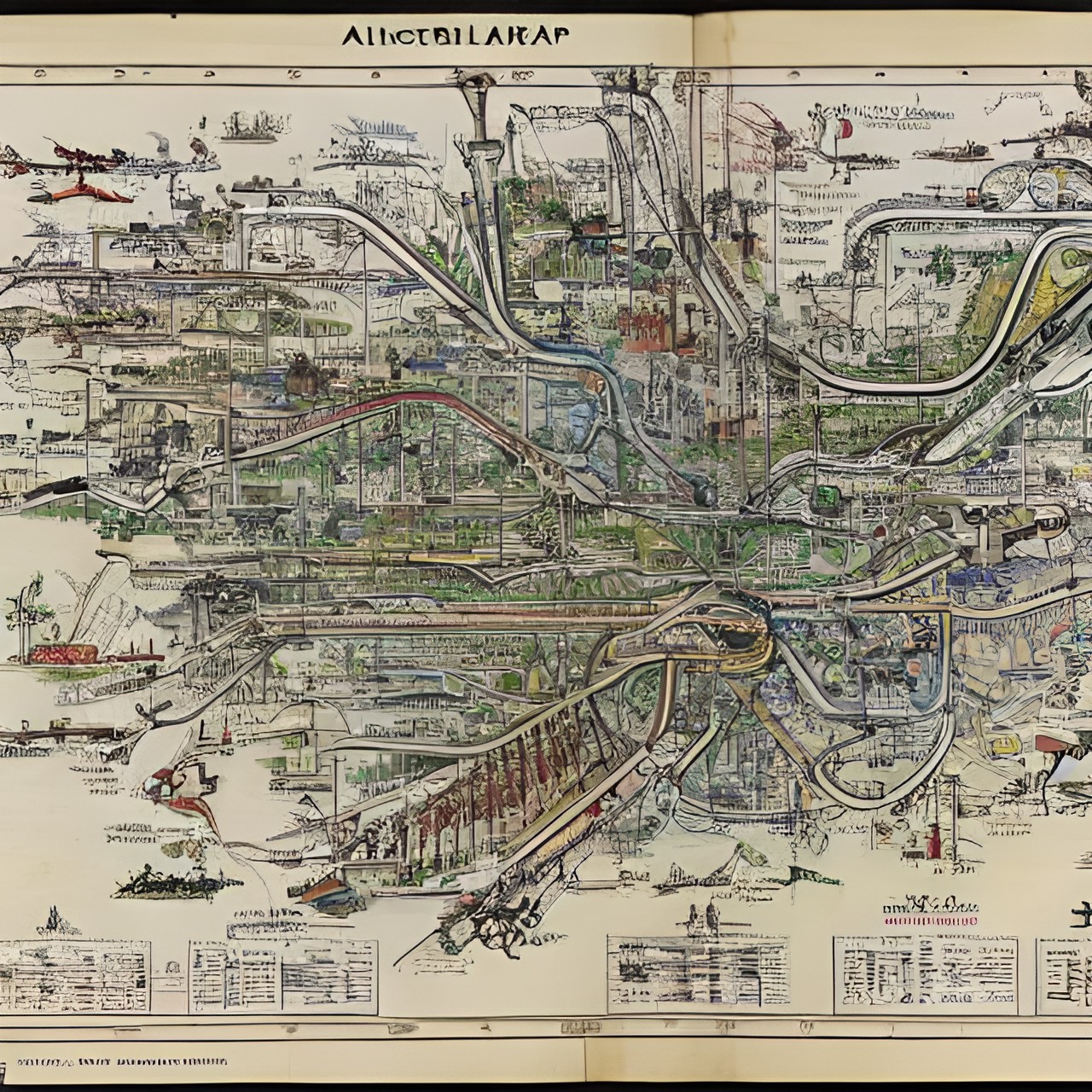 Tracks onward - antique locomotive rail map schematic diagram preview