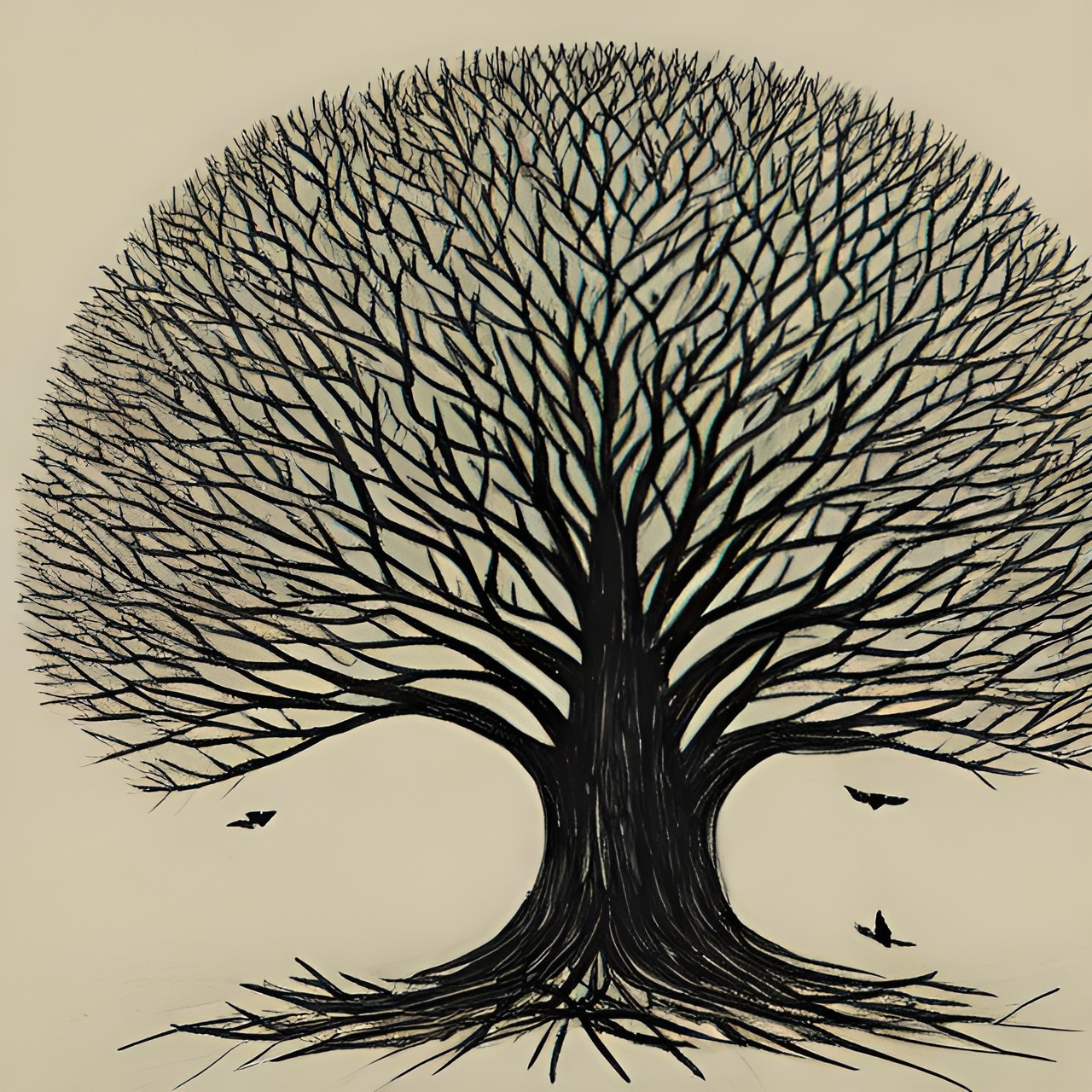 sketch of a single tree head with lots of crows preview