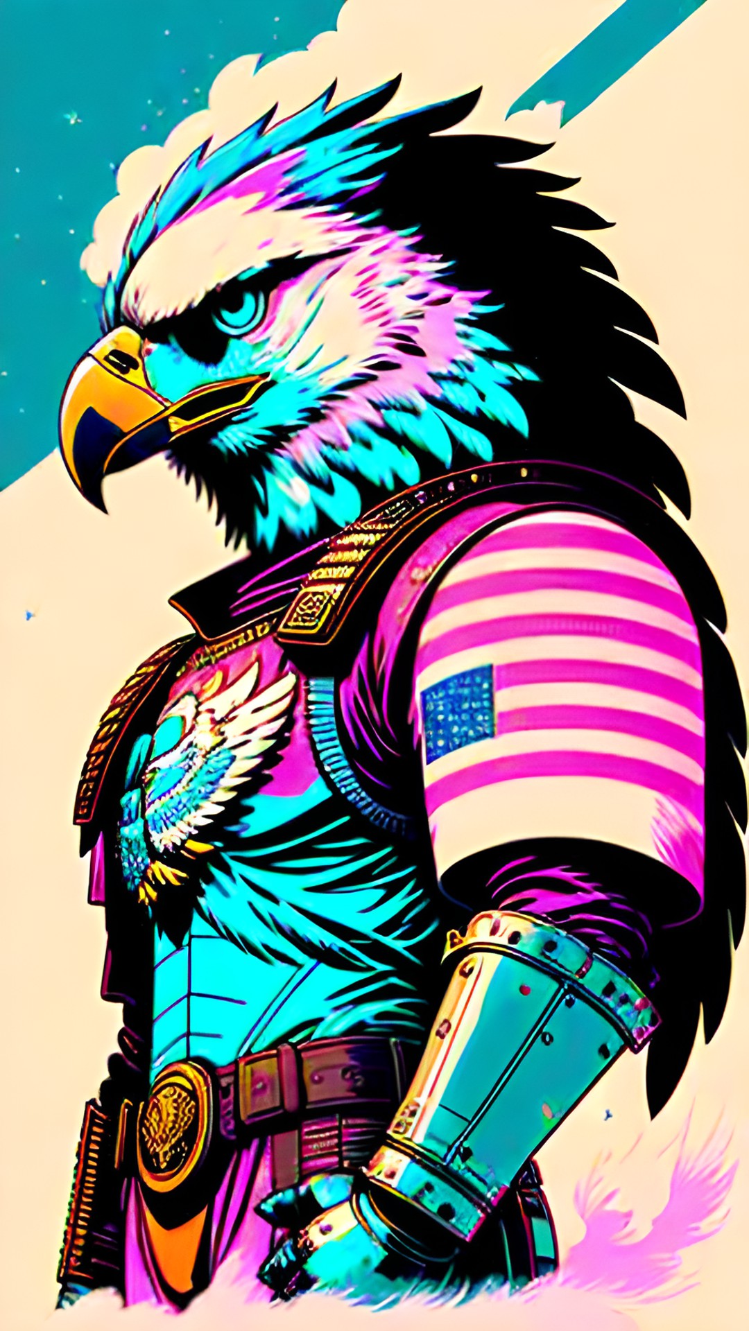 anthropomorphic eagle wearing an armor with the american flag preview