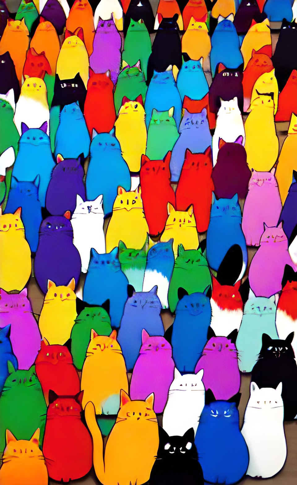 large amount of colorful cats, front view preview