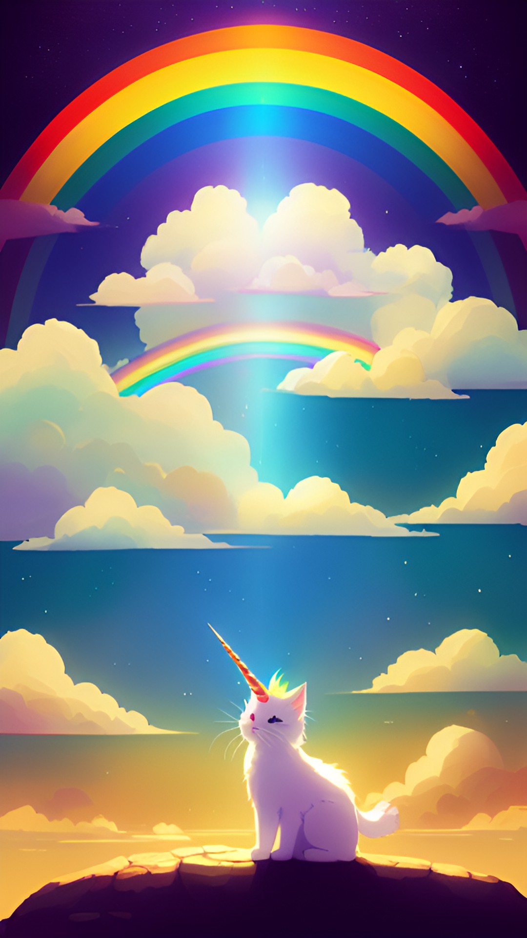 adorable rainbow white yellow kitten knowing no wings and there's a rainbow in the sky and a unicorn preview