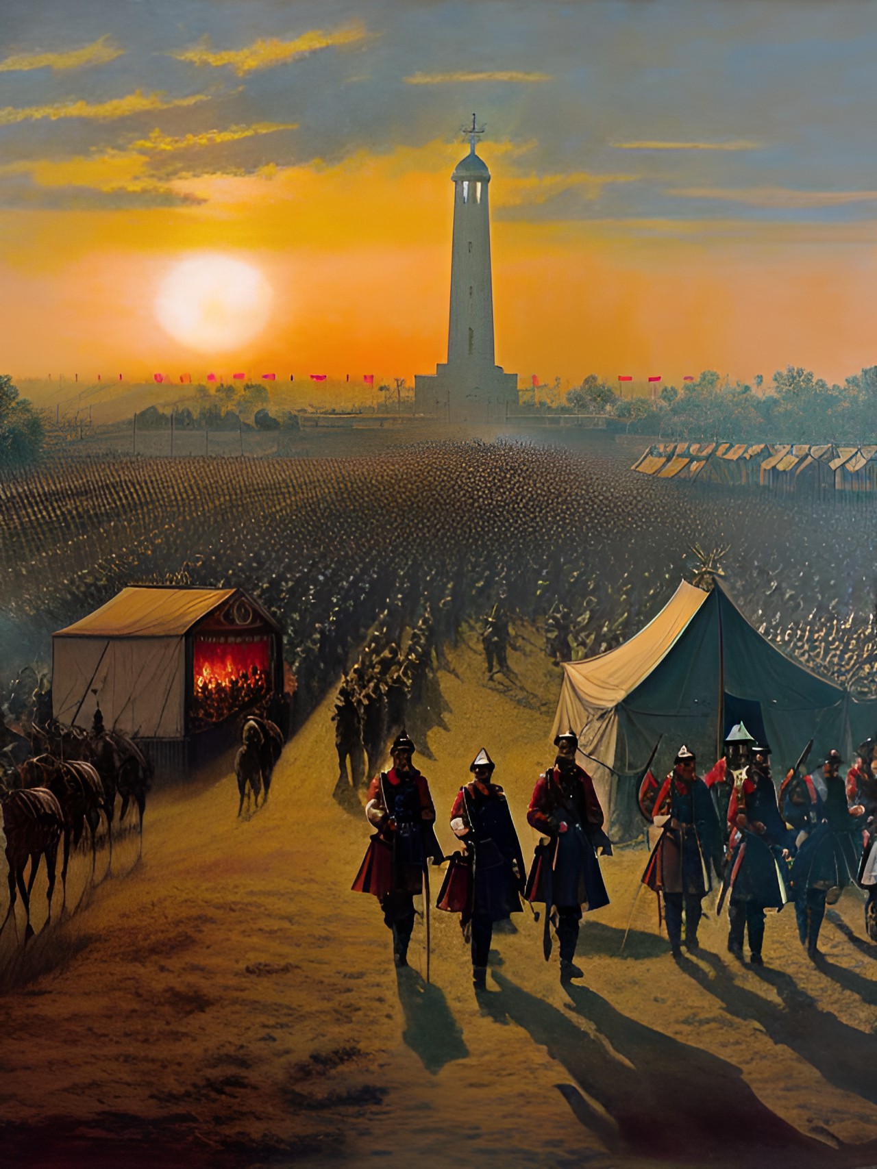 civil war
i have seen christ in the watch-fires of a hundred circling camps;
they have built for him an altar in the evening dews and damps;
i can read the righteous sentence by the dim and flaring lamps
while god is marching on preview