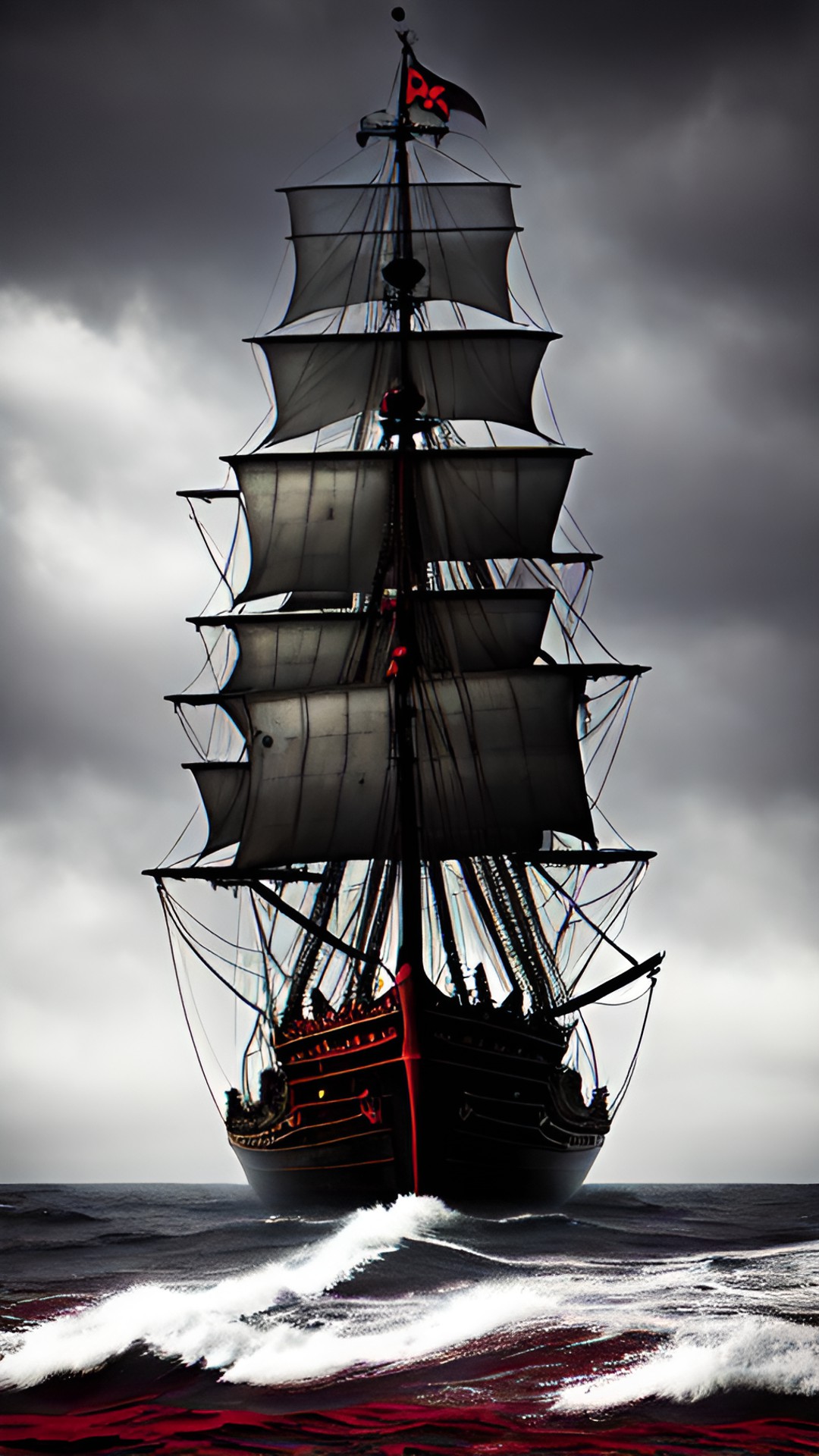 pirate ship ocean dark gloomy haunted red black preview