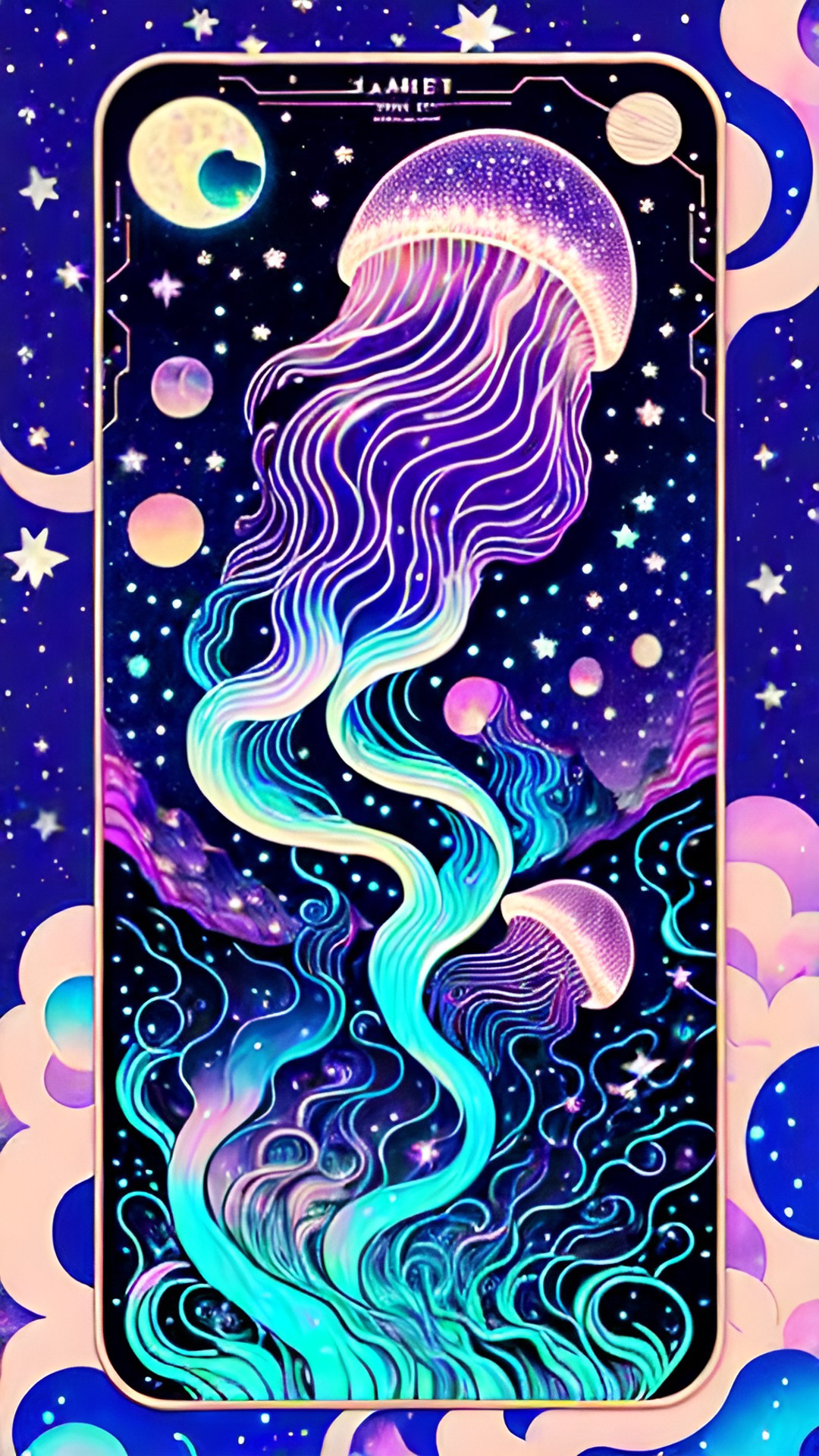 cosmic jelly fish - mountain night time jelly fish in space tarot card preview