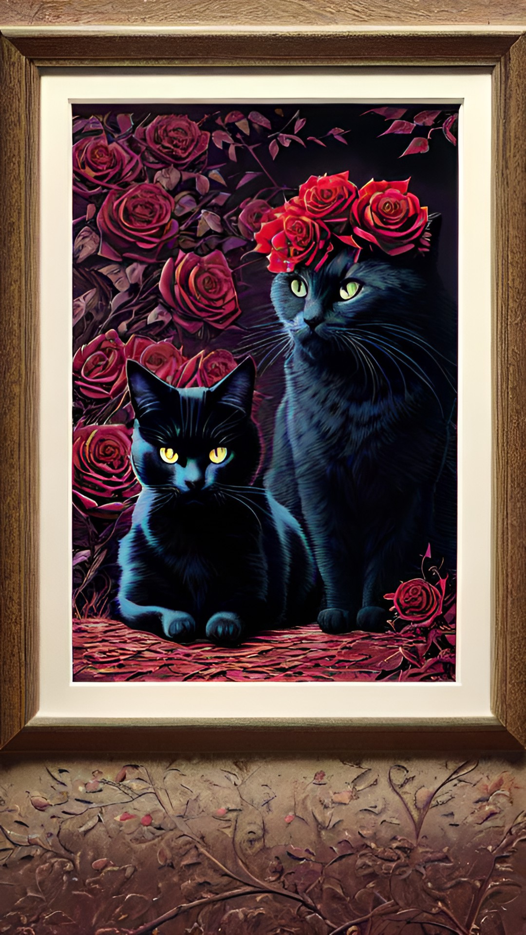 black cat, bushes, roses preview