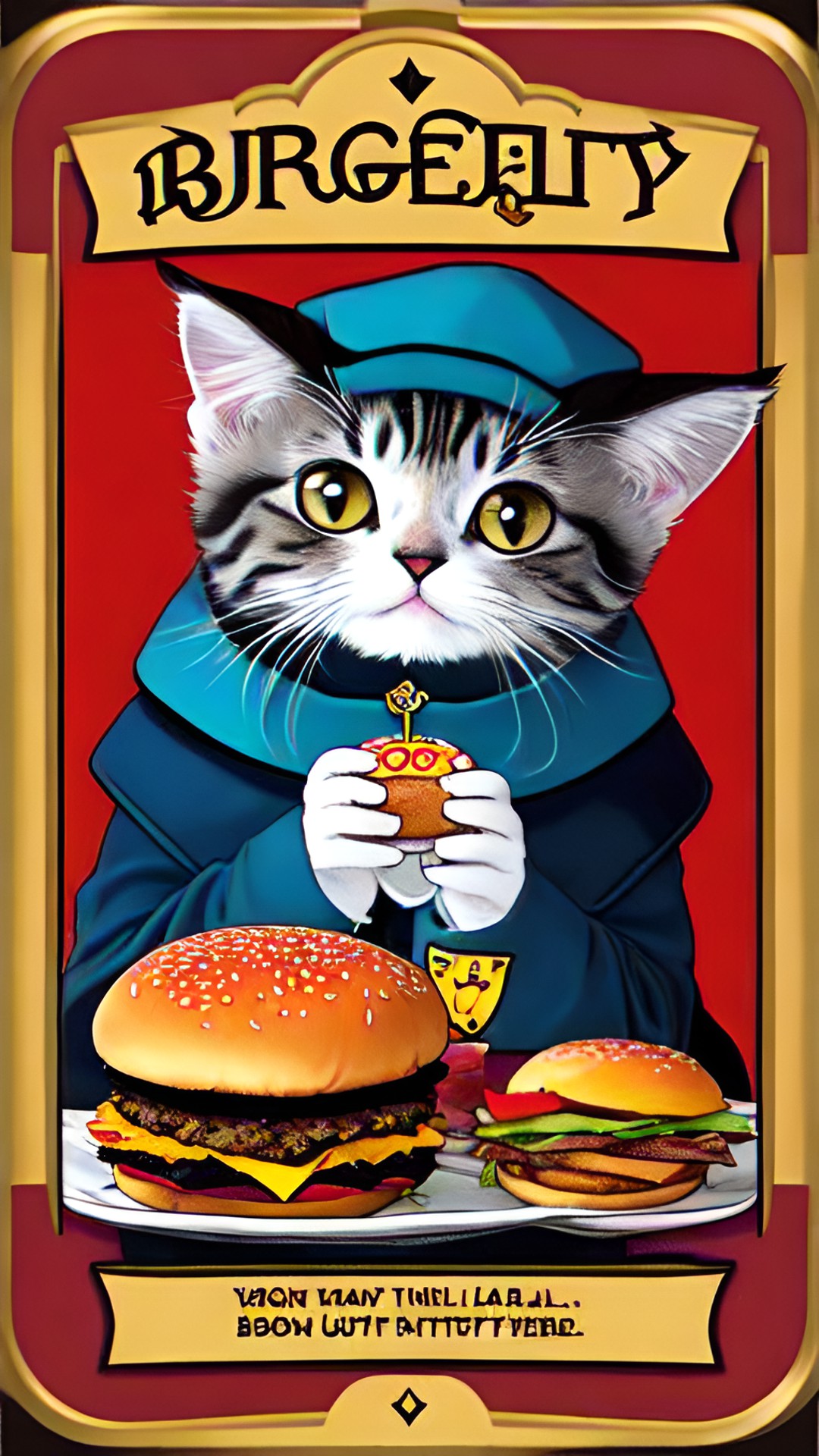 pretty kitty eating burger tarot card preview