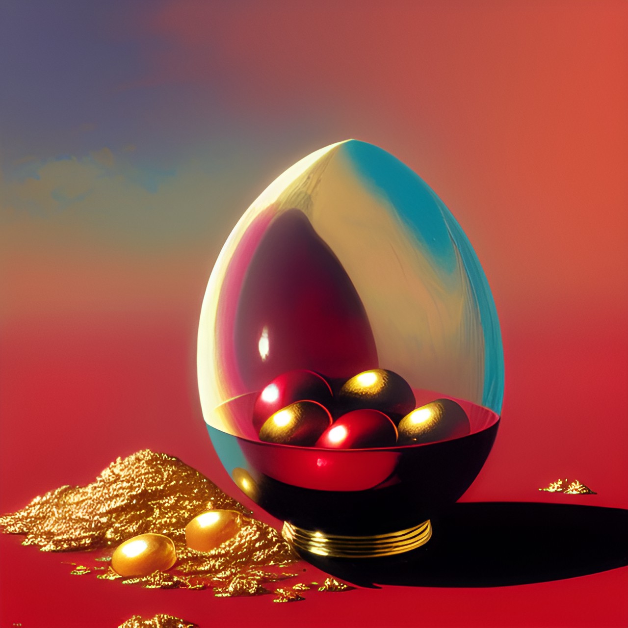 Who sets the egg - translucent ruby red egg with gold preview