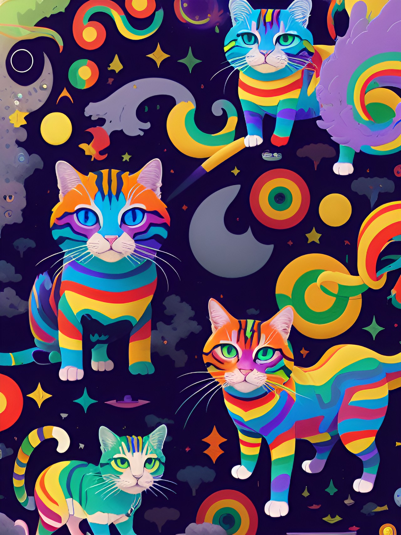 rainbow cats - rainbow cat map, cartoon, quilted preview