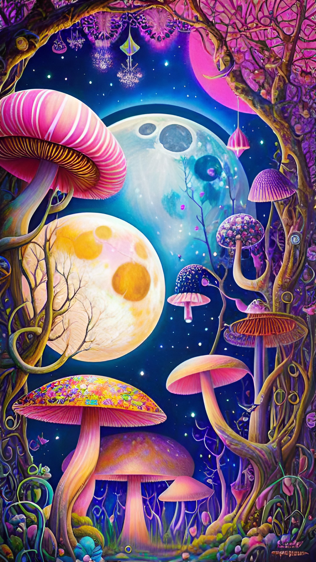 Magic Moon Mushroom - it’s a wonderful night for a moon dance, pink, magic mushrooms, colorful, groovy preview