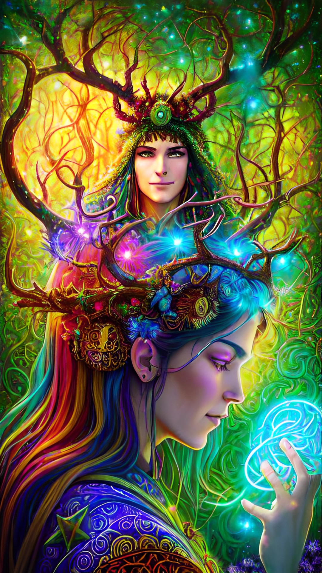 Twisted Forest - twisted forest, druids, vines, lisa frank style, stars, celtic, flute, antlers, shaman, rhythm, laughter preview