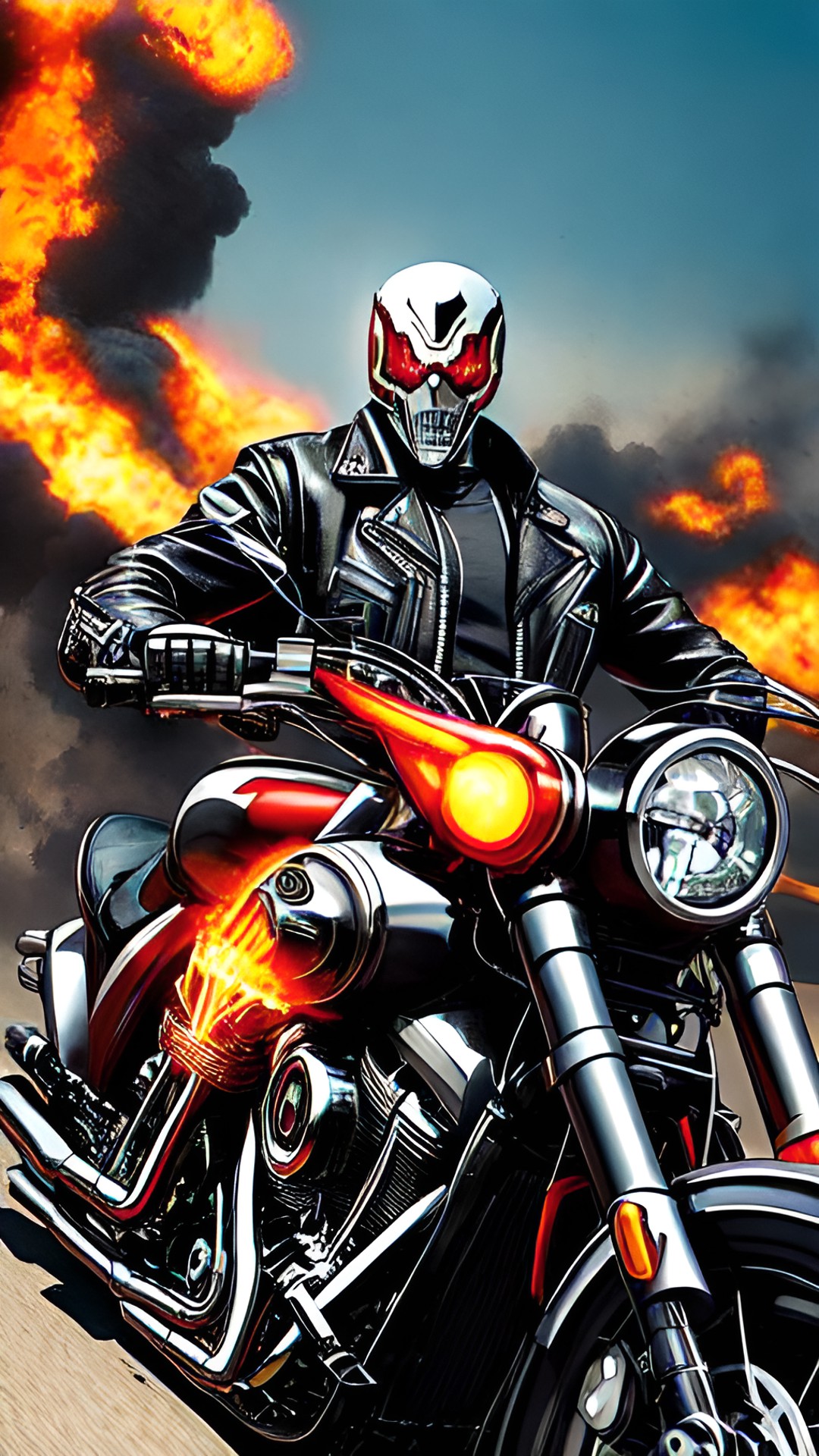 a cyborg that has melded with a motorcycle. his metal and flesh crave justice. a real life ghost rider all rolled into one preview