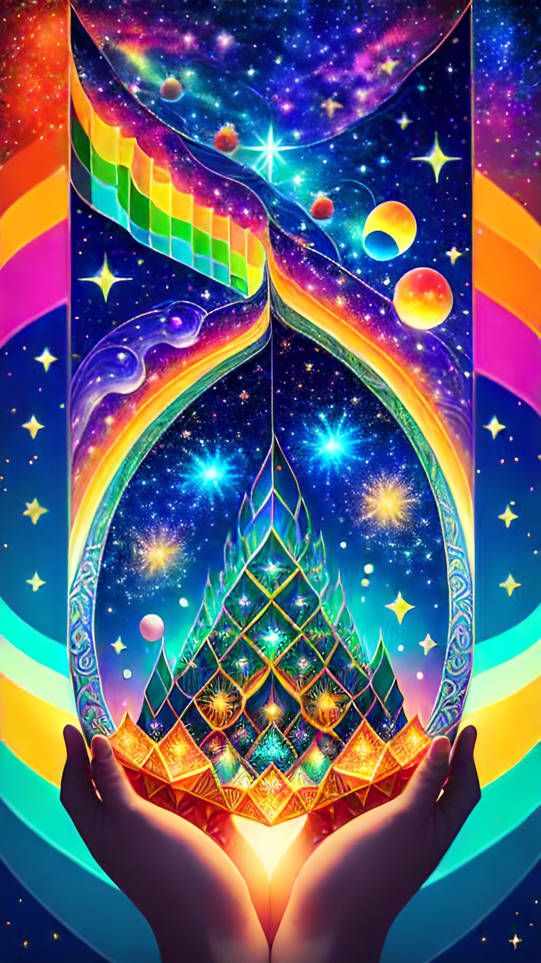 dmtart fractals freedom holding hands in sweden  festivals psytrance majolica kintsugi paradise futuristic city rainbow cosmos stars 3d sparkling spaceship preview