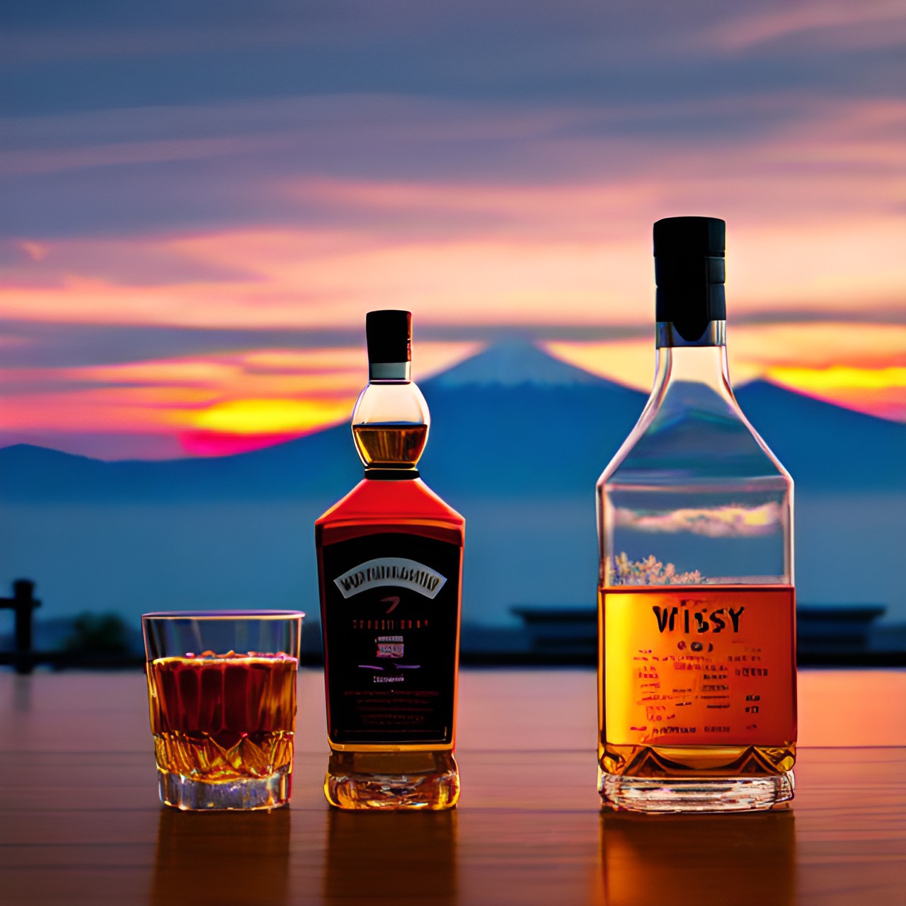 whiskey in front of a japan sunset preview