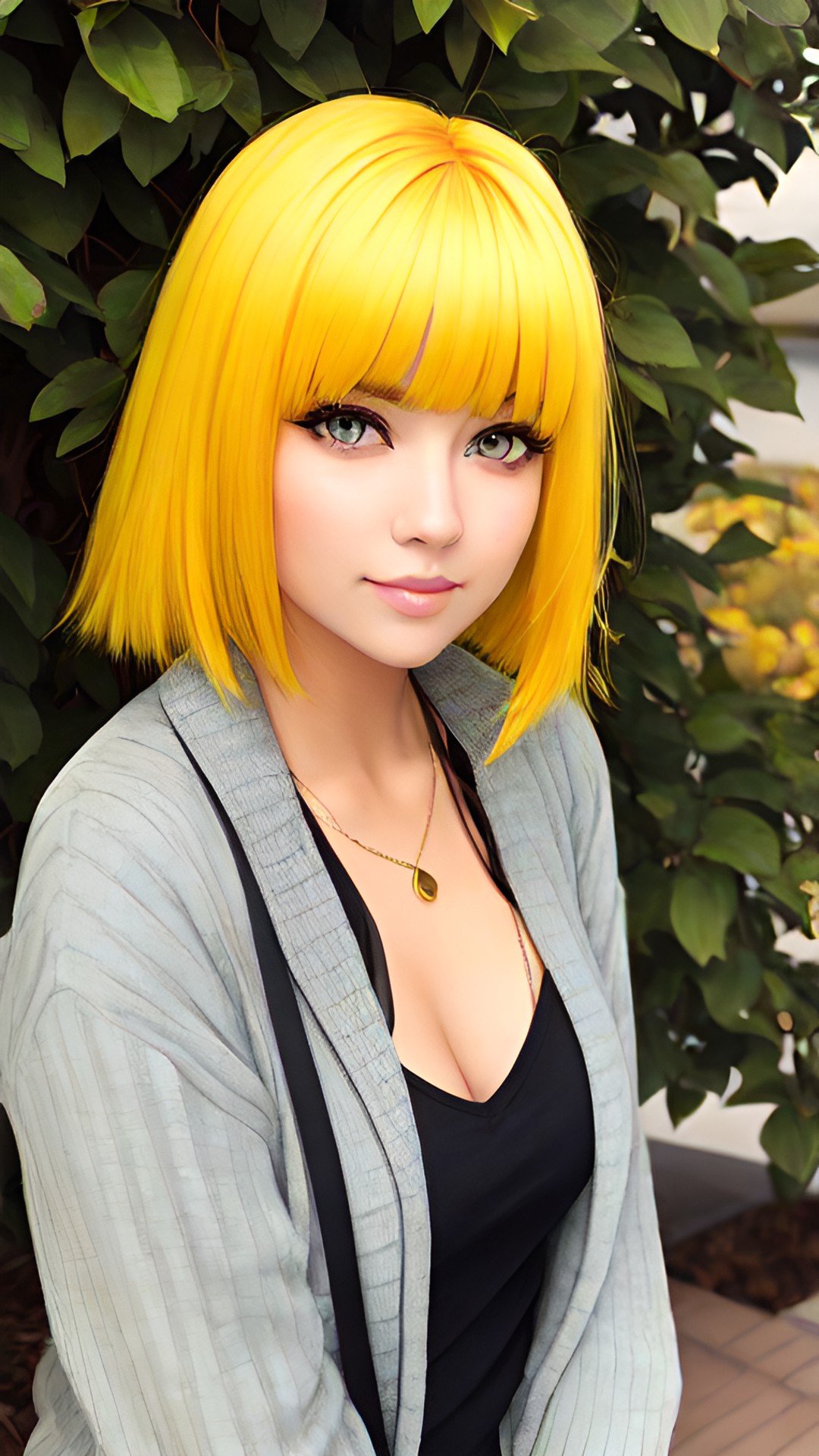 a woman with yellow hair and brown eyes preview