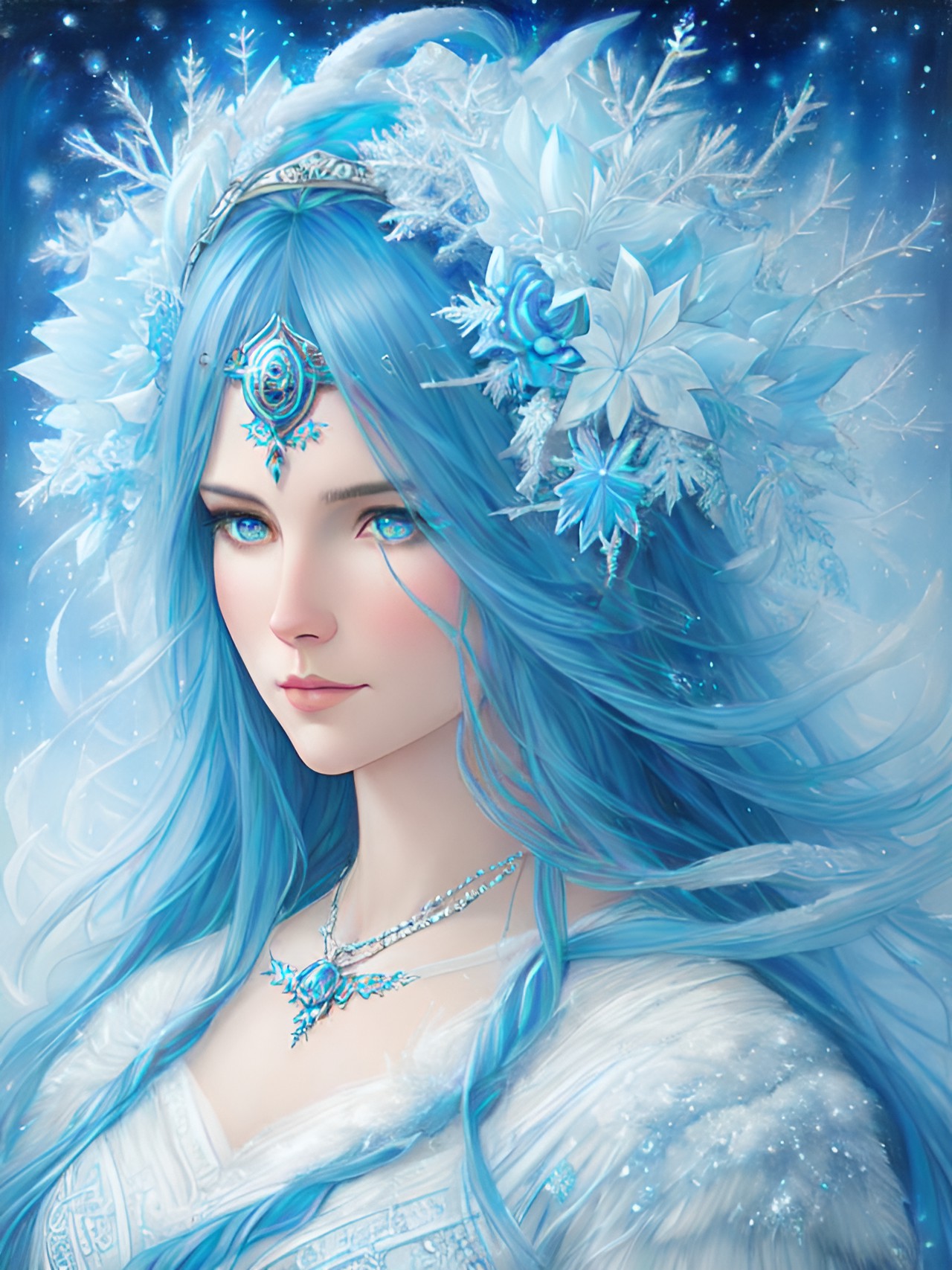 Goddess of Winter - goddess of winter, ice, snow, shaded of blue and white preview