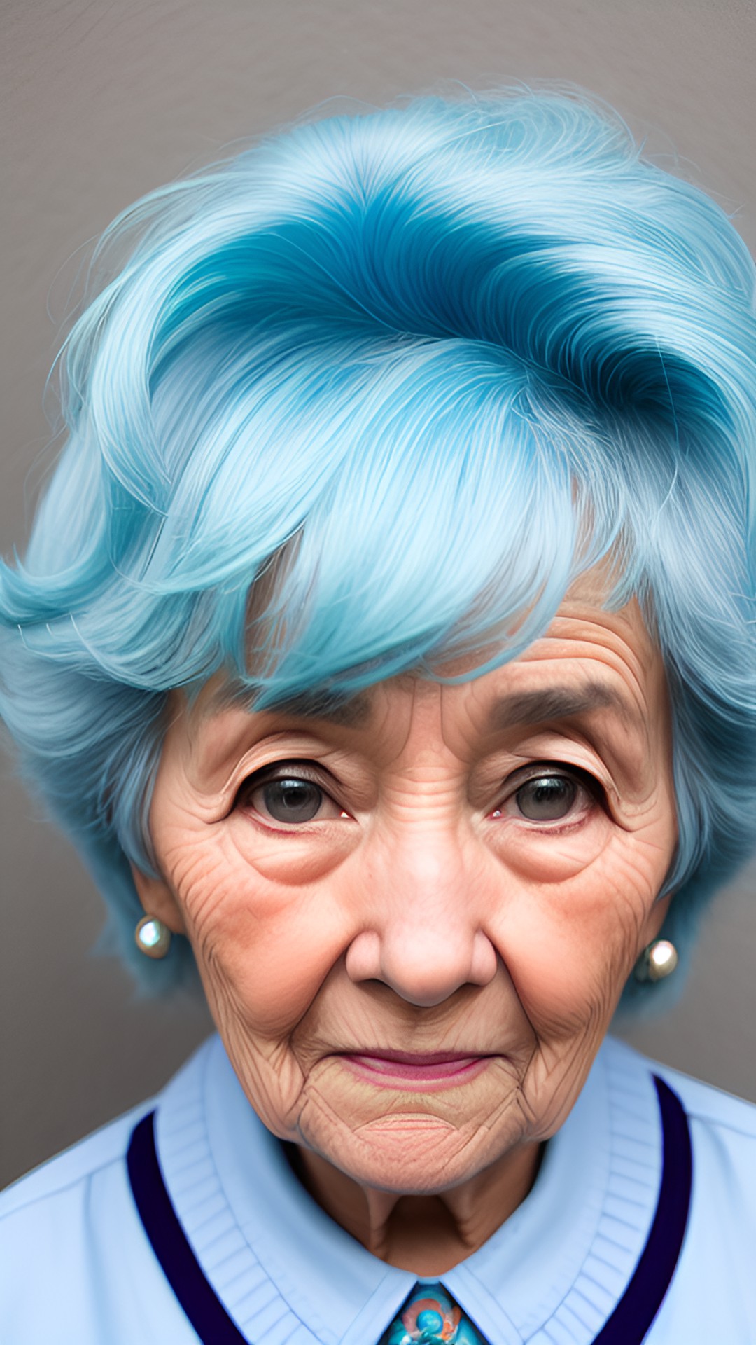 an old lady with cyan hair and gray eyes preview