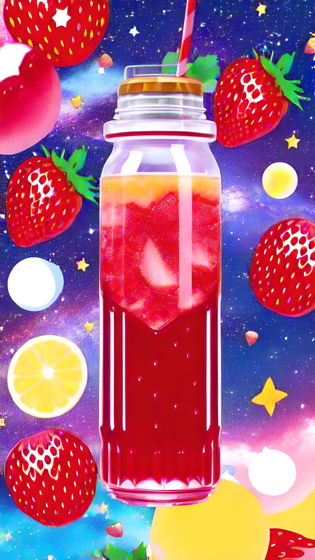 strawberry syrup in space with straberries anime preview