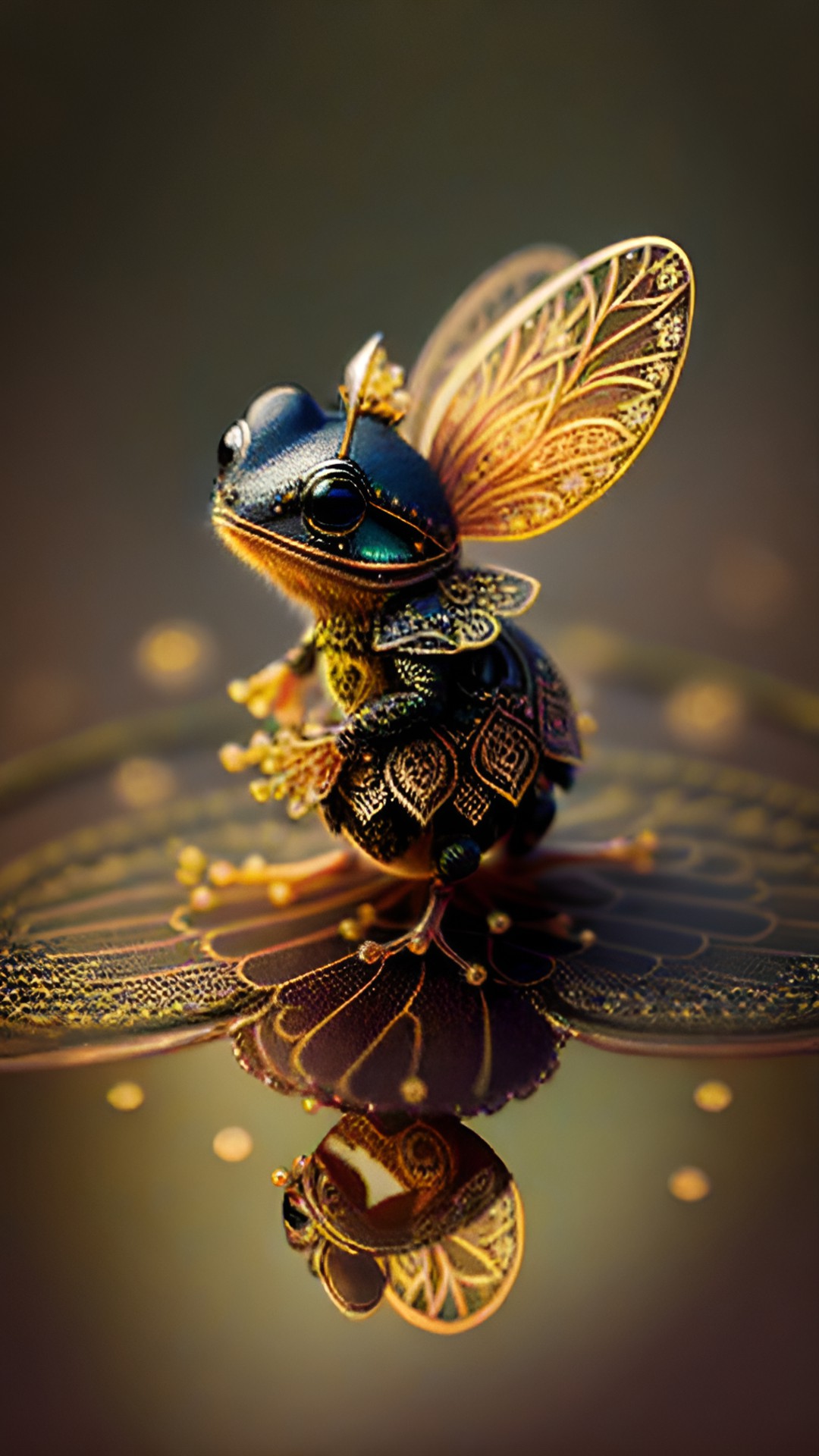 Frog Fae - cinematic effect, high quality, high detail, ornate, henna, intricate cute little tiny floating symmetrical mini fairy frog animal with ornate fairy fae wings on back preview